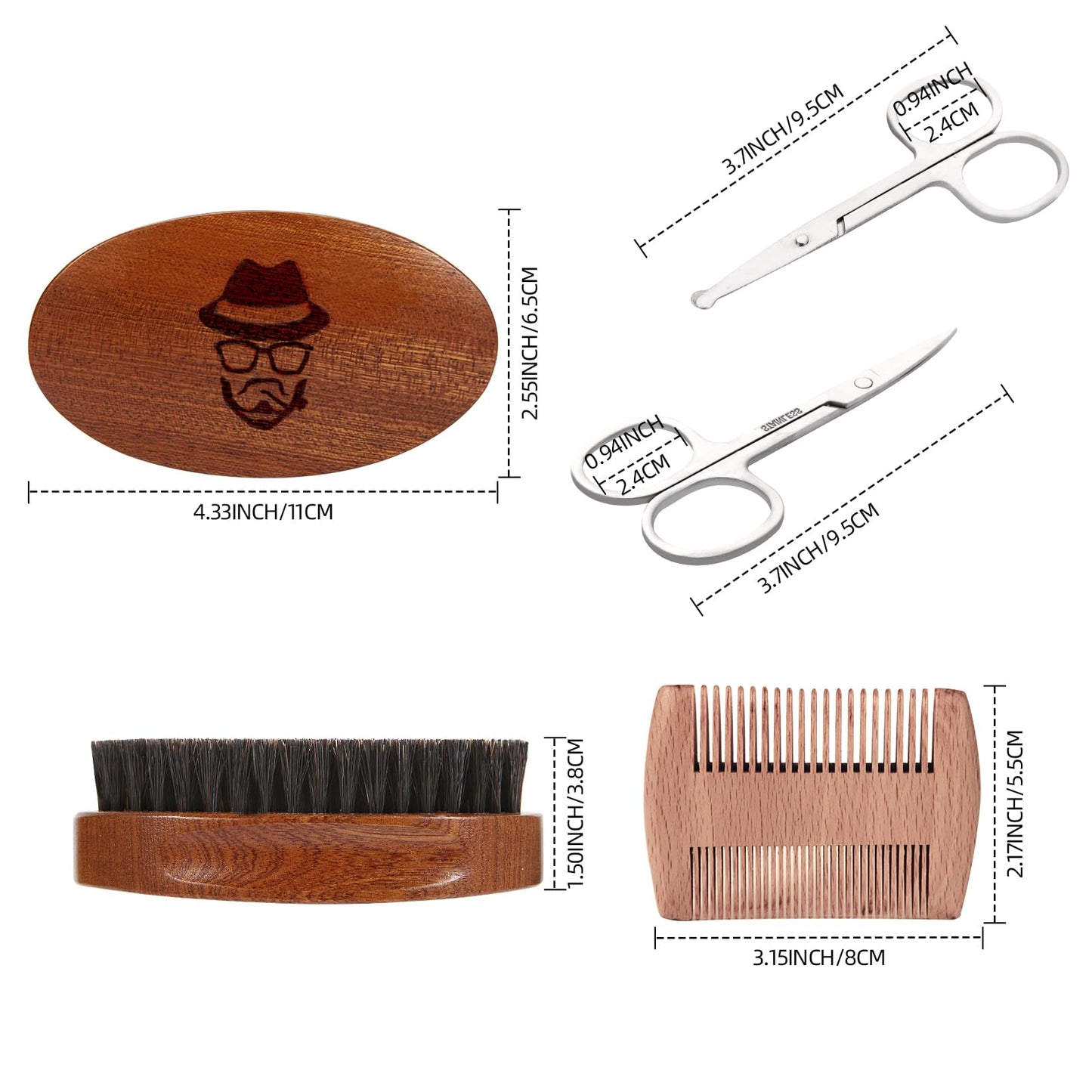 Boar Bristle Beard Brush for Men, Beards and Mustaches Grooming Set Including 100% Pure Boar Bristle Beard Brush, Beard Comb, 2 Pcs Mustache Scissors, and Travel Bag from Sofmild
