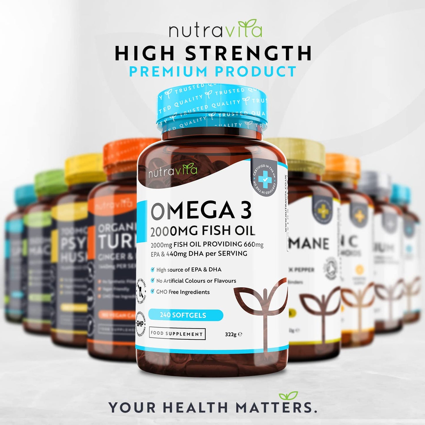 - Omega 3 - 240 Softgel Capsules of Sustainably Sourced Pure Omega 3 Fish Oil -