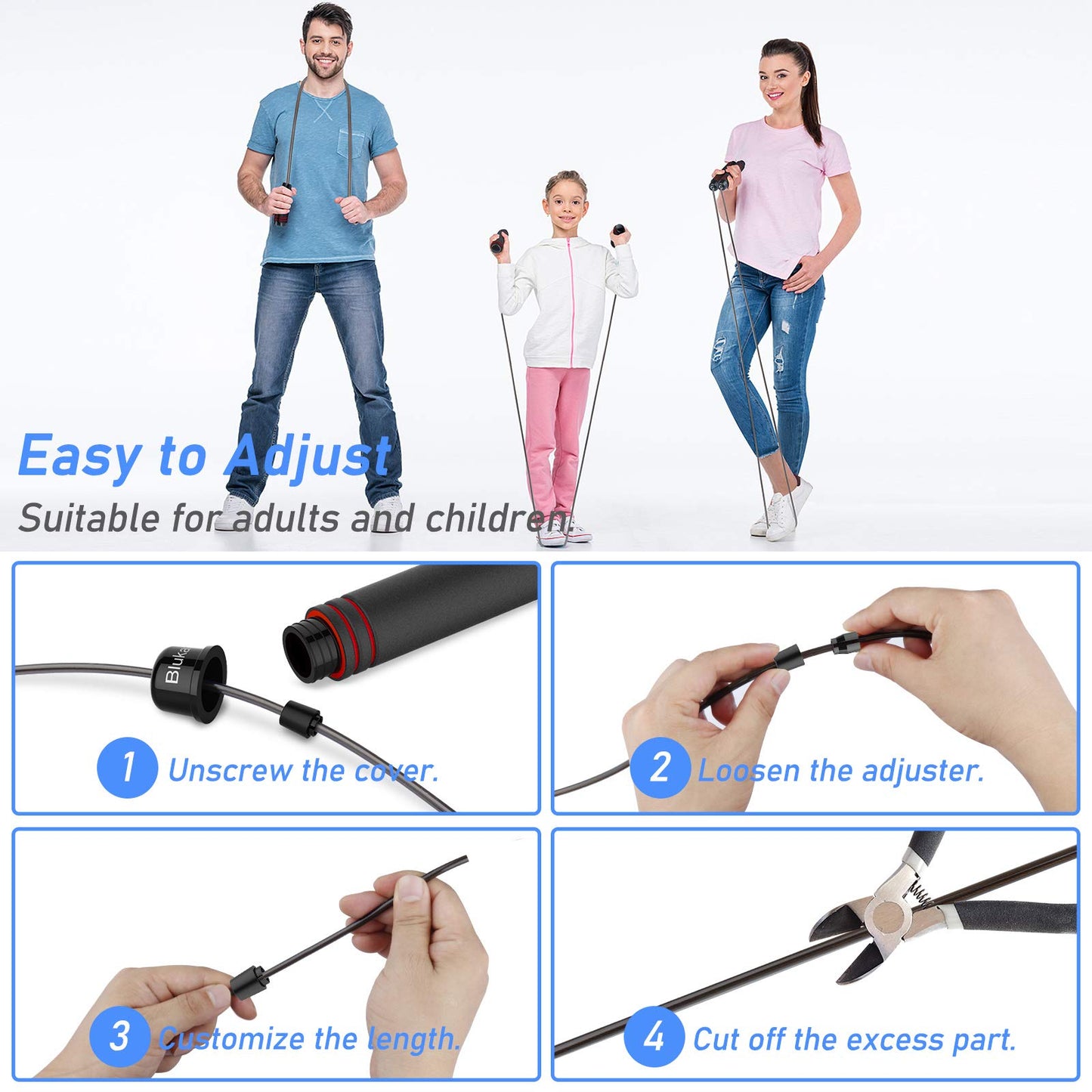 Blukar Skipping Rope, Speed Jump Rope Tangle-free Adjustable Rope with Rapid Ball Bearings & Soft Foam Handle for Fitness Workouts Fat Burning Exercises Boxing - Spare Rope Length Adjuster Included