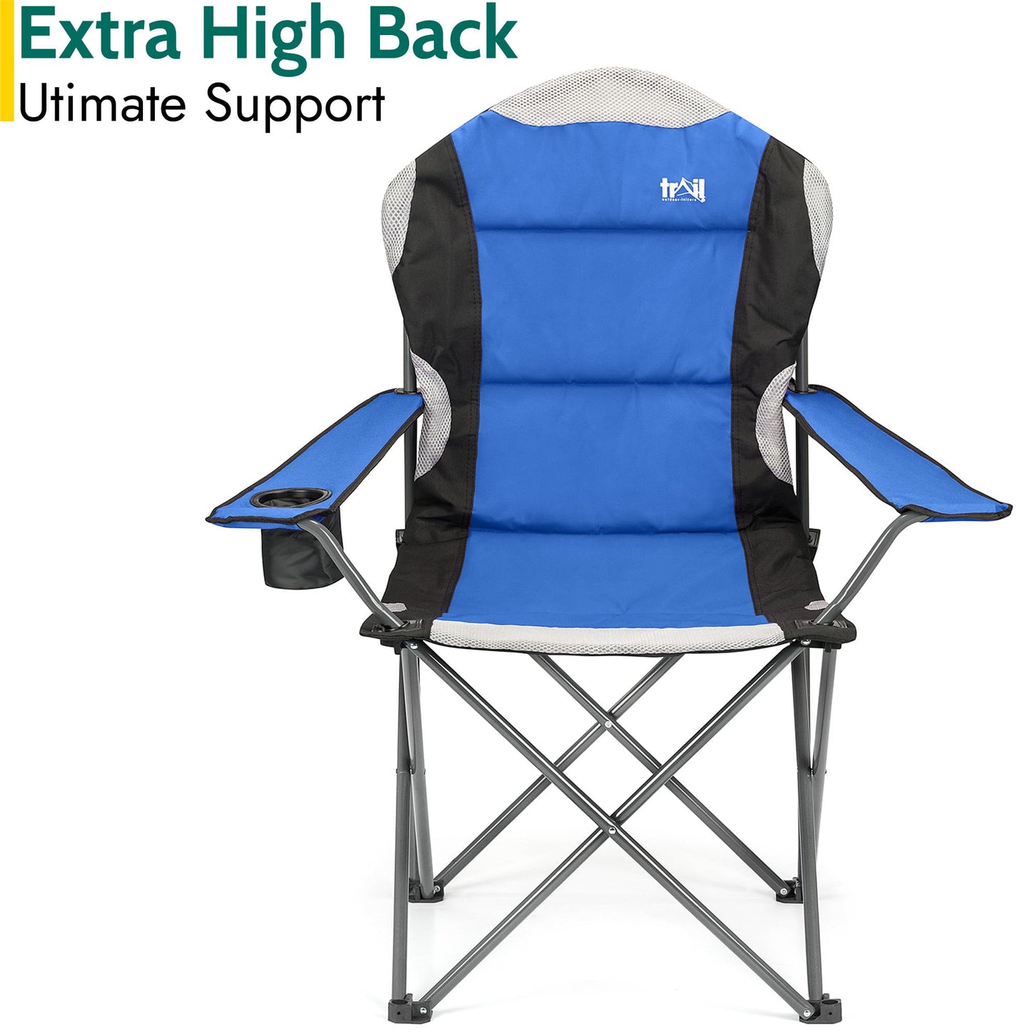 - Trail High Back Folding Camping Chair | Luxury Padded Seat | Heavy Duty Tubular Steel -