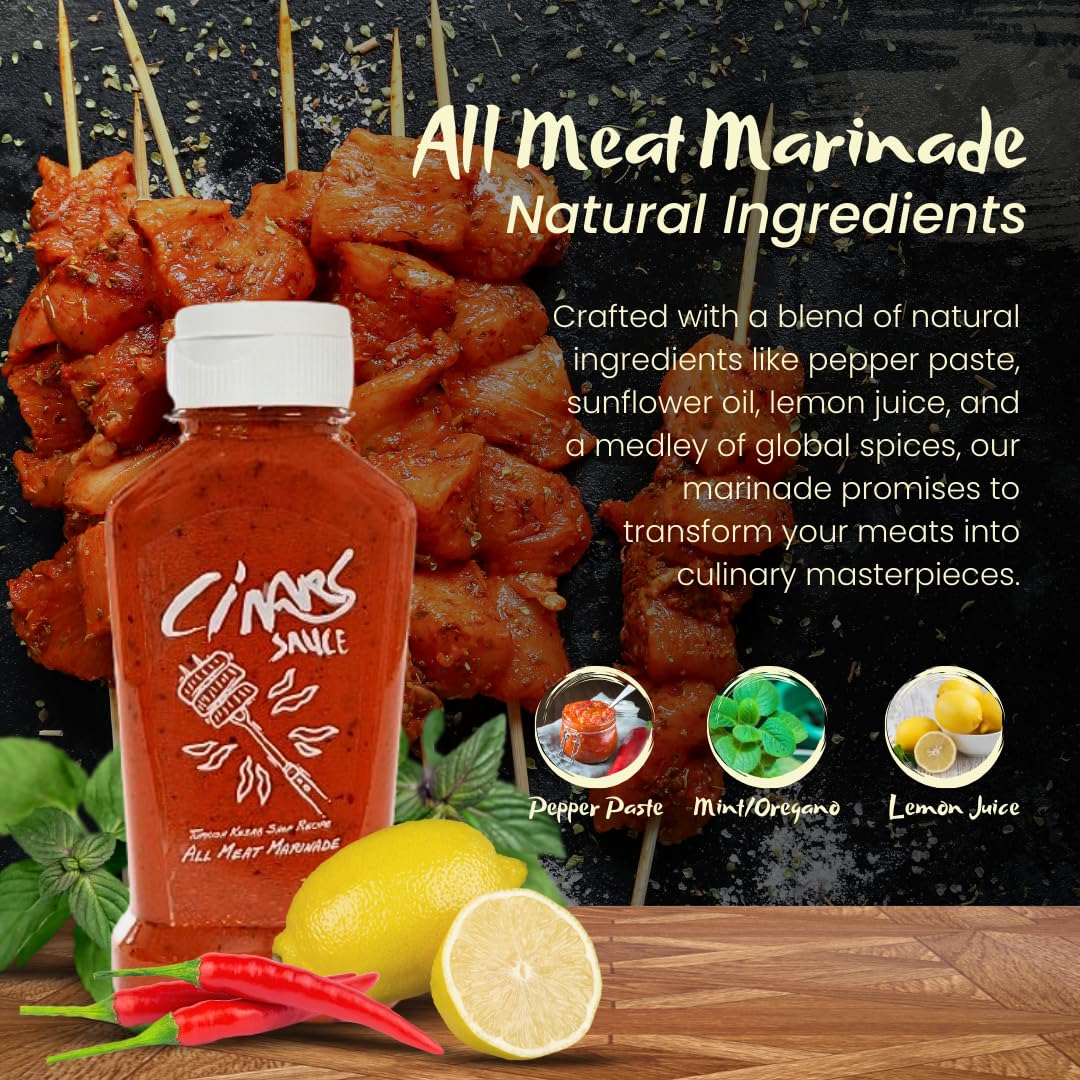 Cinars Sauce - All Meat Marinade - Blend of Spices & Herbs with Smoke Flavouring - Perfect for Marinating Meats - Beef, Chicken, Pork, or Seafood - All Natural Ingredients, 250ml