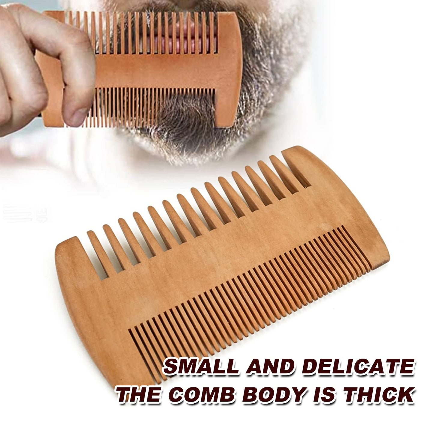 Beard Brush Comb Set for Men, Wooden Boar Bristle Hair Moustache Comb Beard Brush Set for Combing Beard Hair, Removing Debris, Massages Face