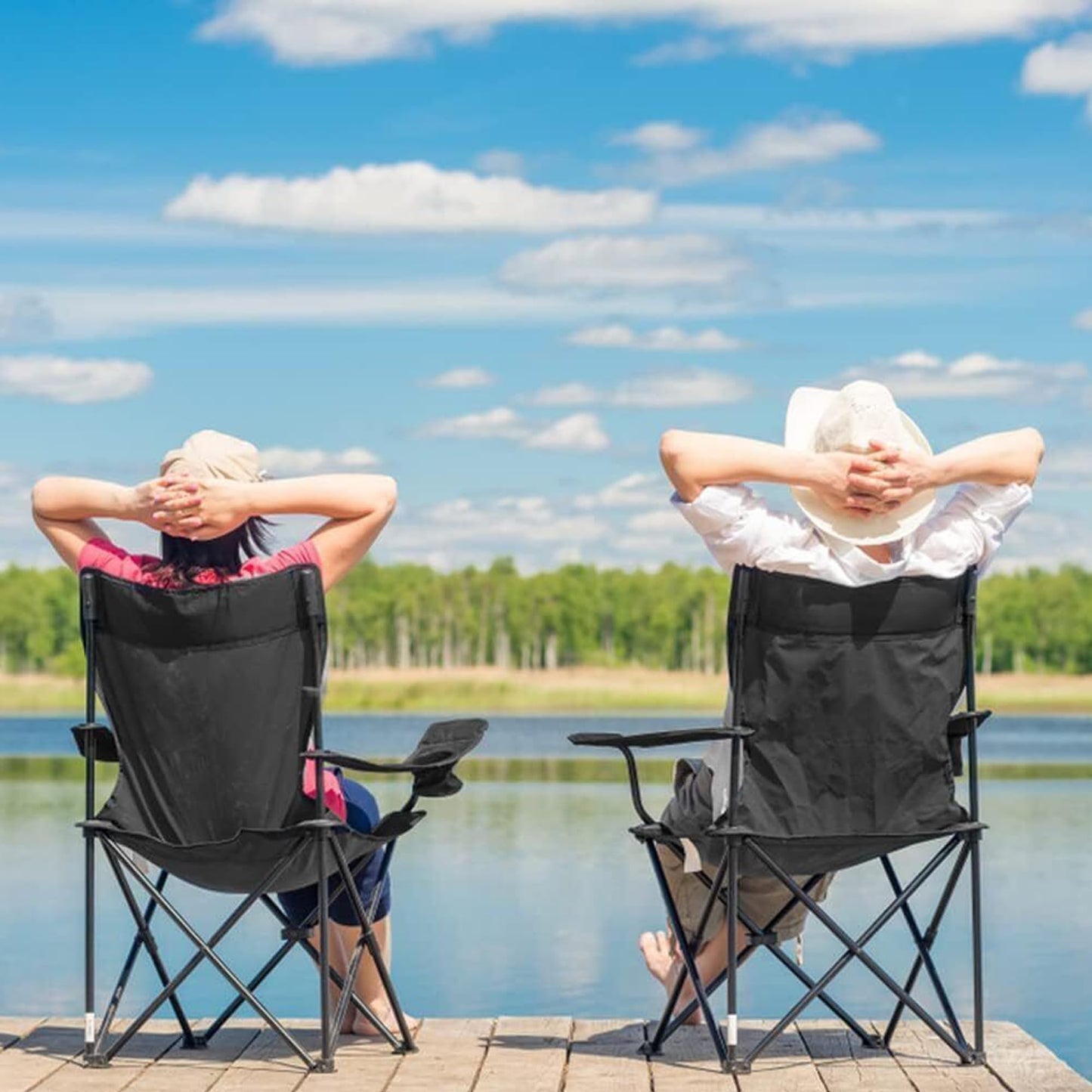 Camping Chair | Lightweight Folding | Portable Chairs for Outdoors | Cup Holder | Storage Cover | Outdoor Leisure Chair Durable with Arm Rest for the Beach, Lawn, Fishing Trip Garden and BBQs Black