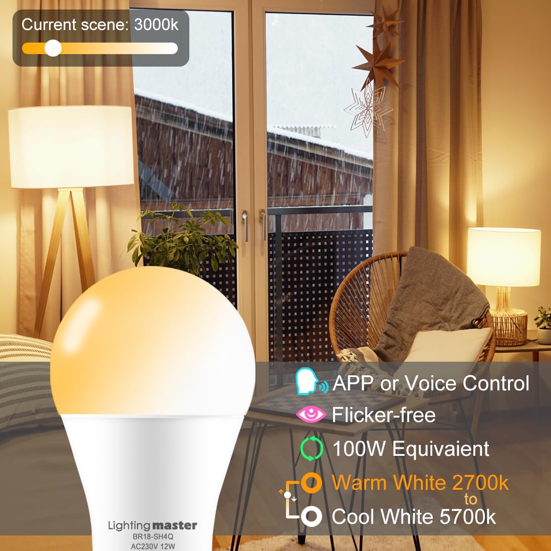 - Lighting master Alexa Light Bulbs 12W | Bluetooth Smart Bulb Warm White to Daylight Dimmable -