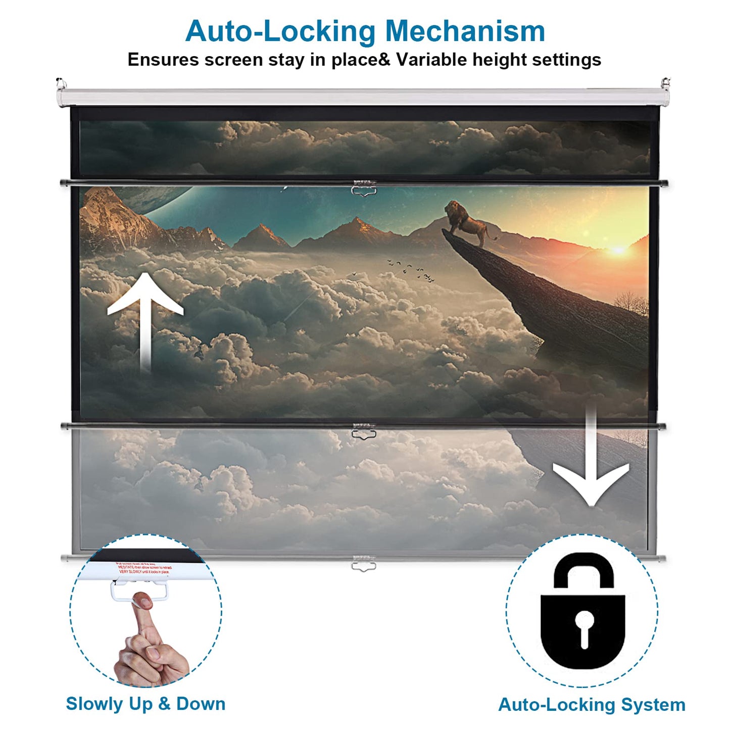 - INMOZATA Pull Down Projector Screen | 100" Wall & Ceiling Mounted HD Projection Screen -