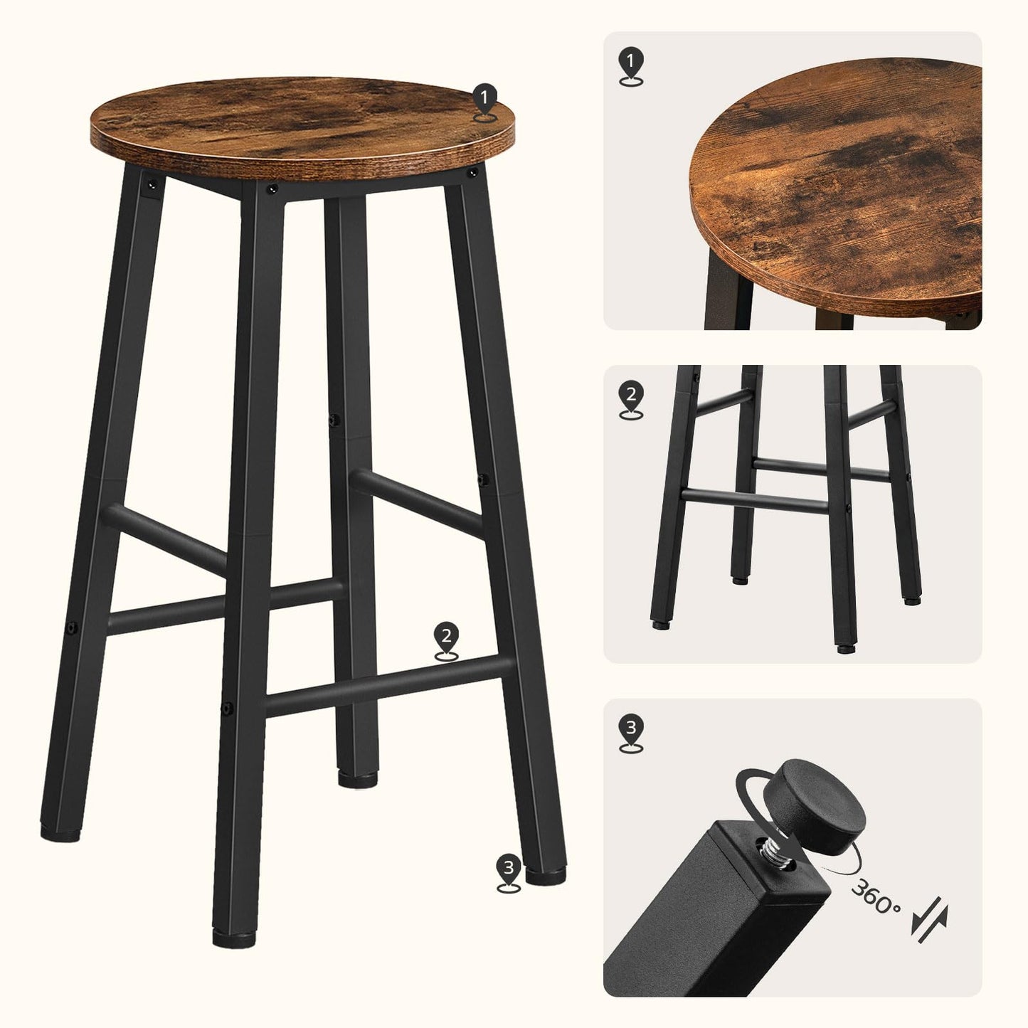 - HOOBRO Bar Stools Set of 2 | Kitchen Stools | Breakfast Bar Stools | Industrial Bar Chairs -