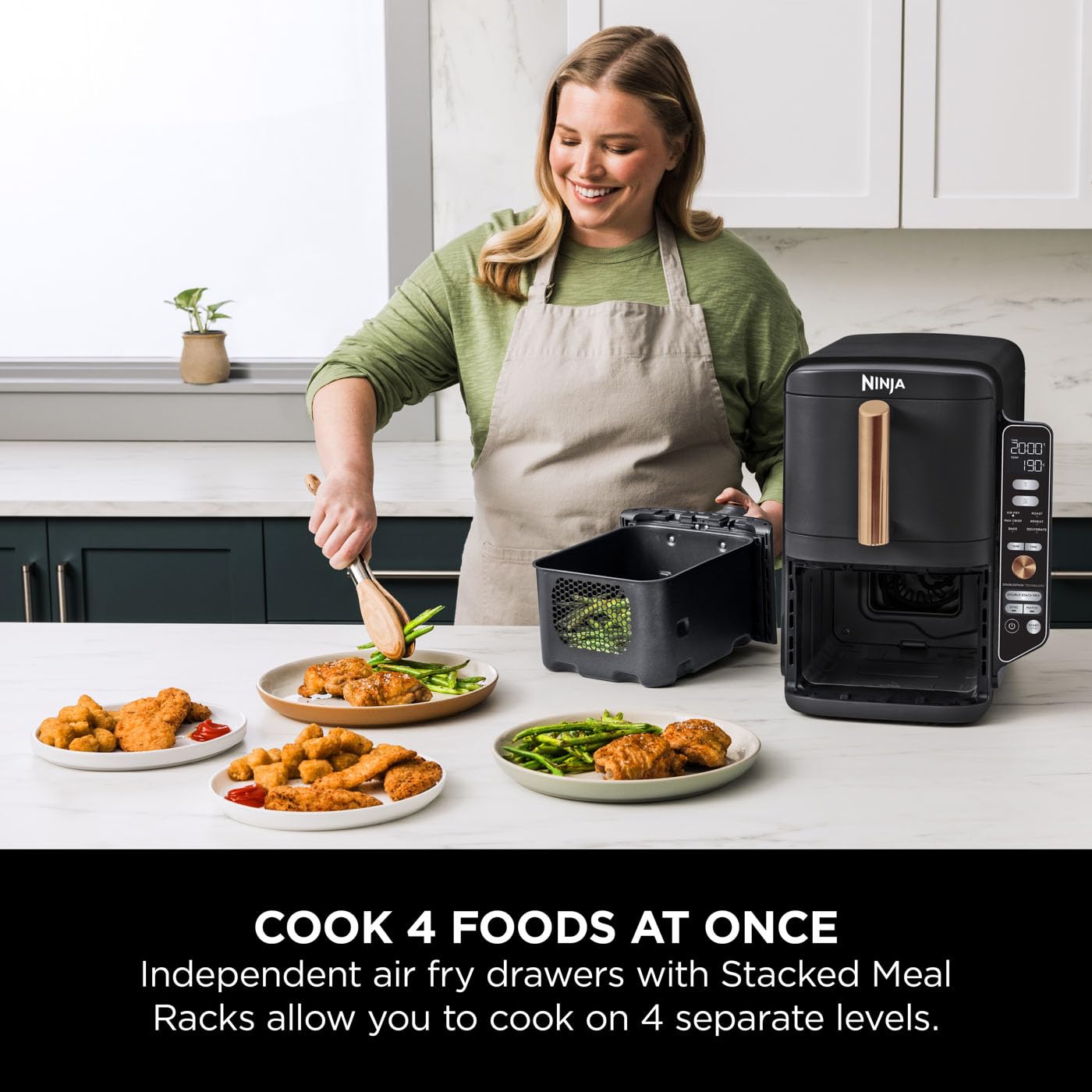- Ninja Double Stack XL Air Fryer | Vertical Dual Drawer Air Fryer 4 cooking levels -