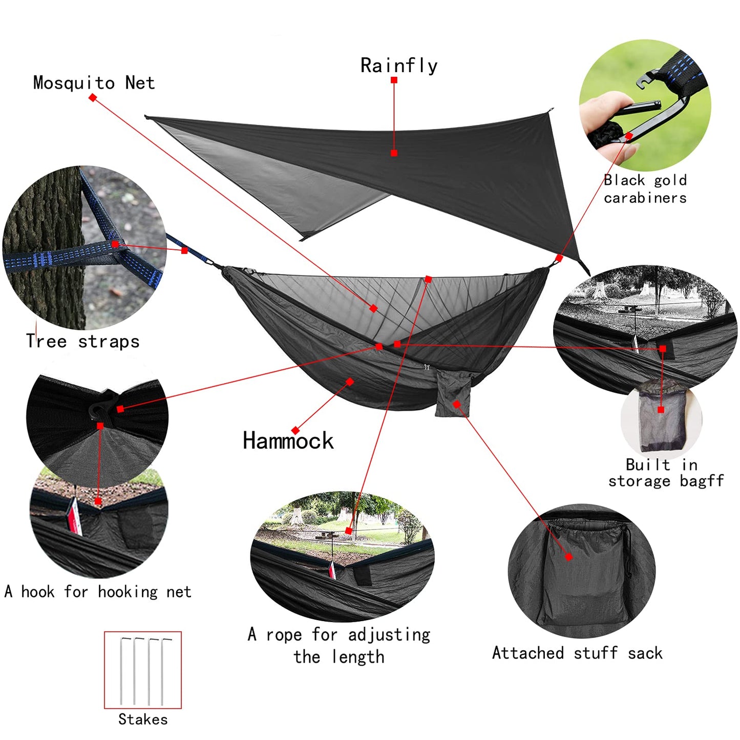 - YCD Camping Hammock Set, Single Double Hammock With Mosquito Net.