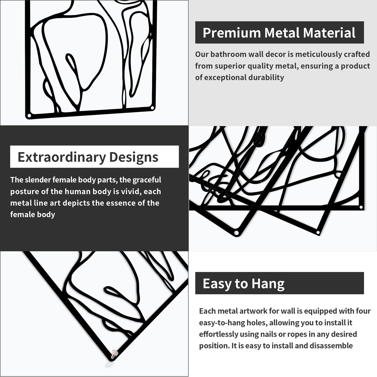 - Jiusely 3 Pieces Metal Wall Art Decor | Black Minimalist Abstract Woman Wall Art -