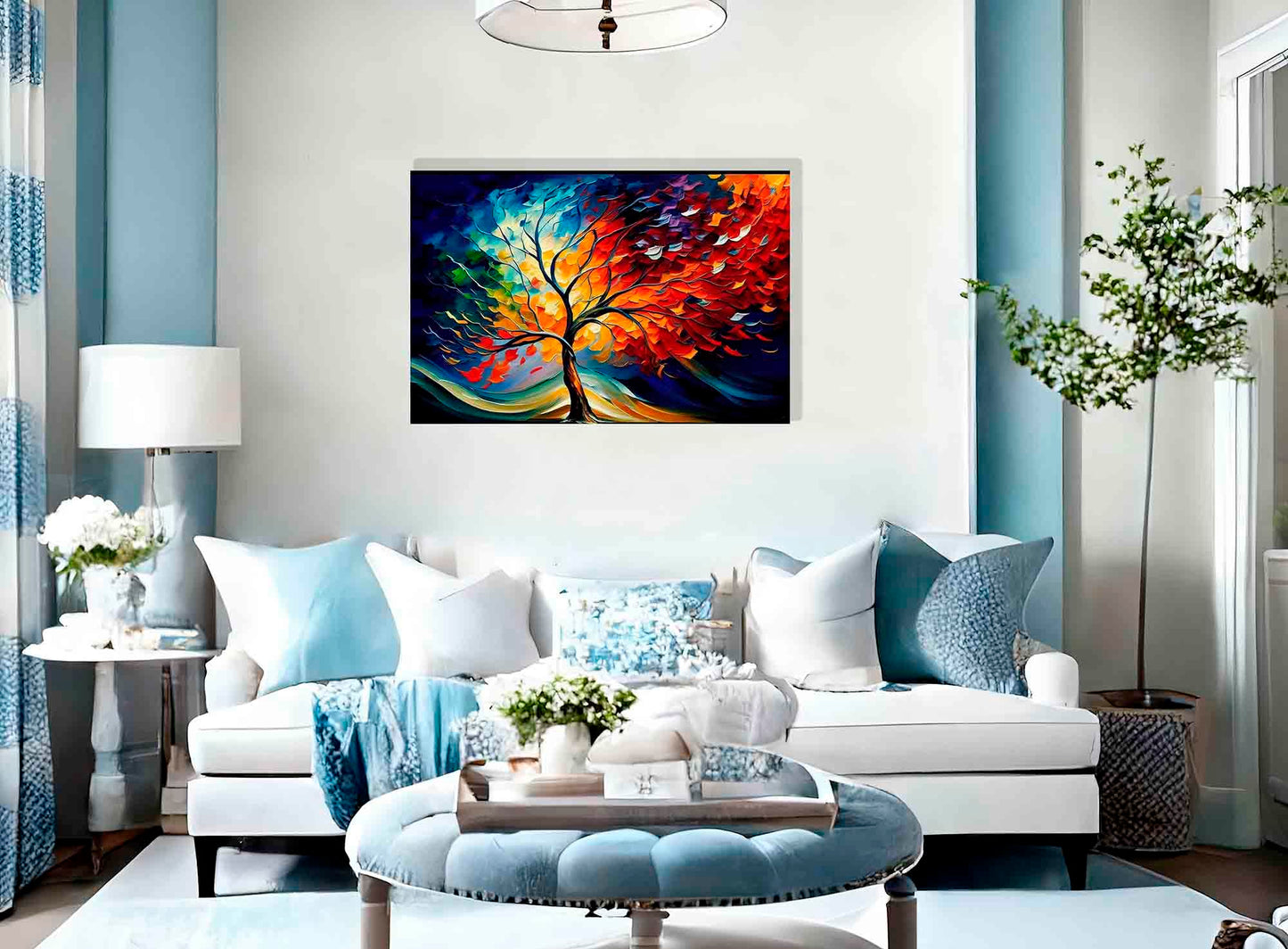 Artley Prints - Colourful Tree Of Life in the Wind Canvas Wall Art Prints | Abstract Pictures | Framed and Ready to Hang for Living Room Extra Large 101 x 76cm (40 x 30 inches)