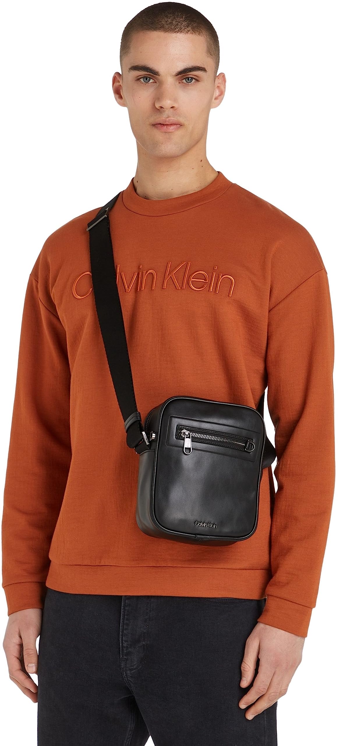 Calvin Klein Men Shoulder Bag Elevated Reporter Small, Black (Ck Black Smooth), One Size