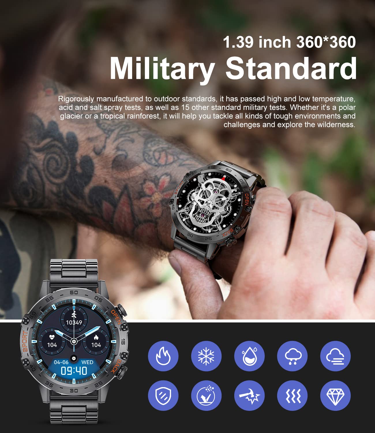 - Military Smart Watch for Men 2023 | Bluetooth Voice Call Compatible Android iOS Phone -