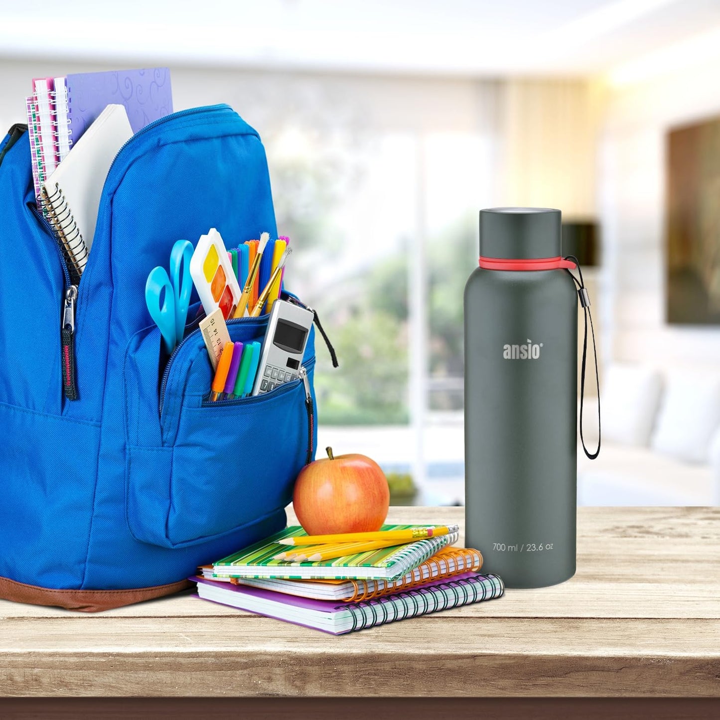 ANSIO Water Bottle,Vacuum Flask & Stainless Steel Water Bottle Double Walled Insulated Drinks Bottle Hot & Cold BPA Free Outdoor Sports Camping Hiking Cycling (700 ML, Dark Green)