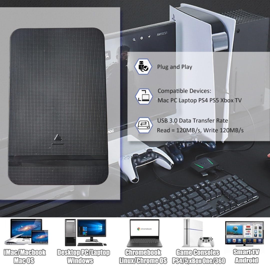 - ezekers Portable 1TB External Hard Drive HDD | USB 3.0 & USB C for PC, Mac, PlayStation, Phone & Xbox -