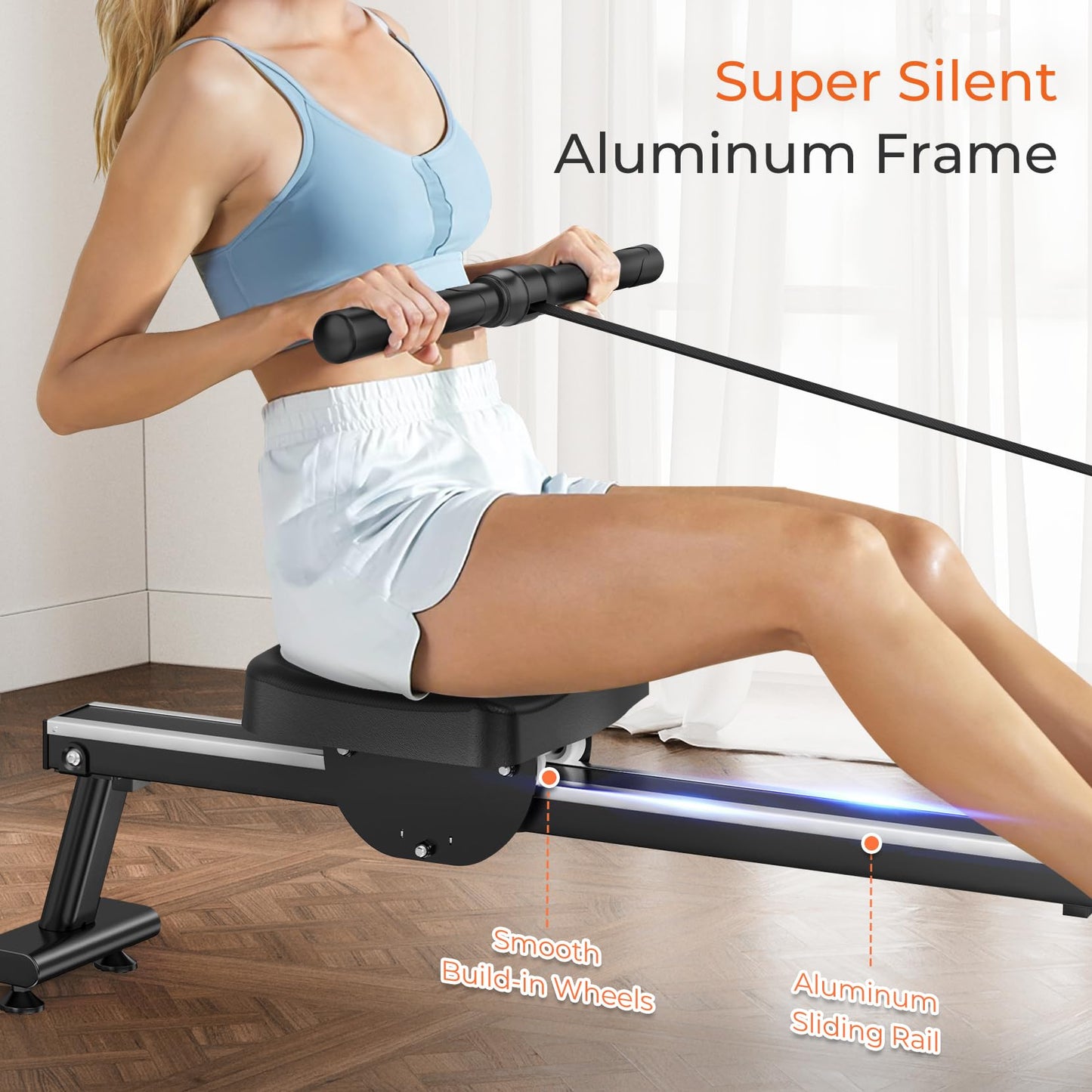 - Dripex Magnetic Rowing Machine with Aluminum Slide Rail | 16 Levels of Adjustable Resistance | Max Weight Capacity 265 Lbs for Home Gym | LCD App/Monitor -