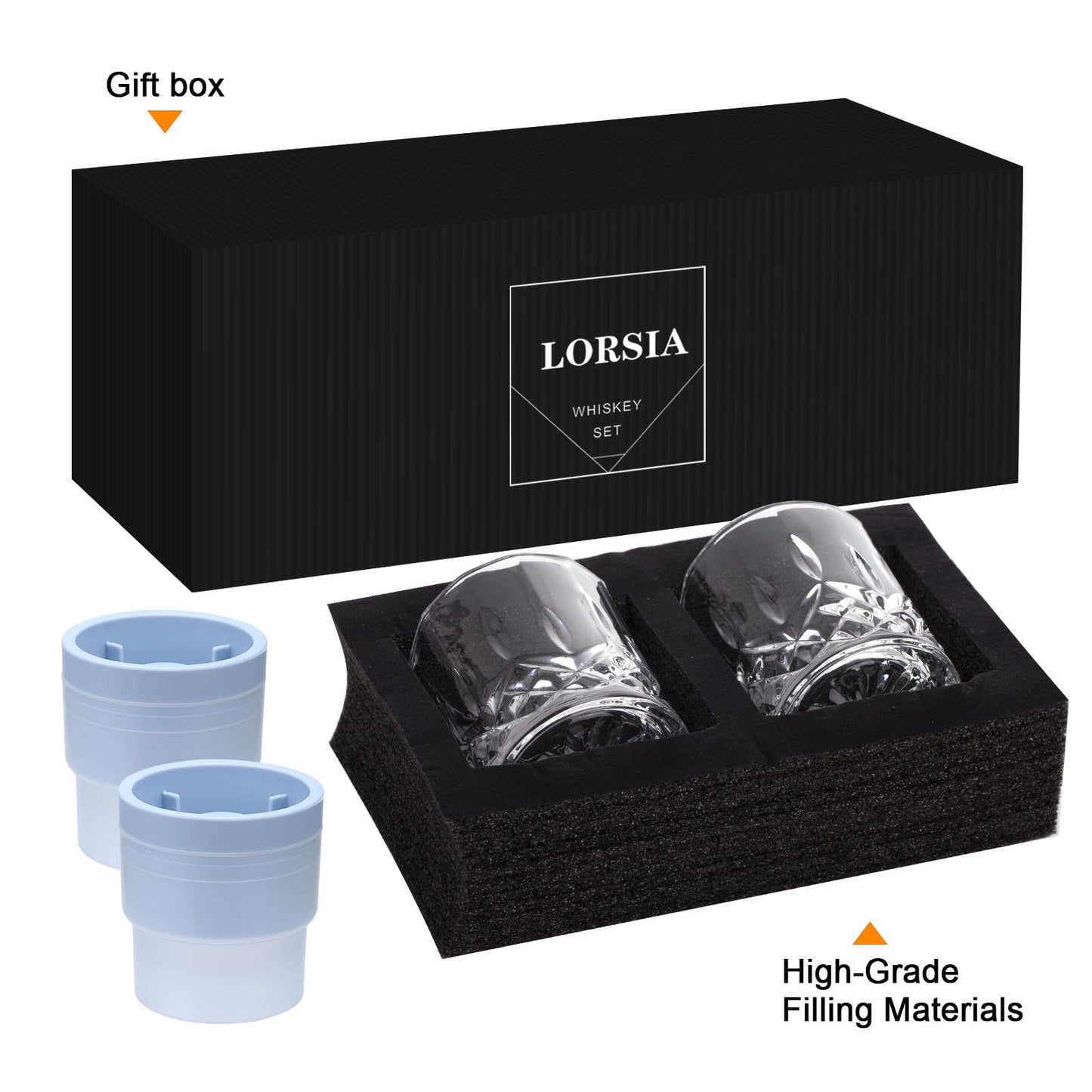 - Whisky glass, Set of 4 (2 Crystal Tumbler Glasses, 2 Large Ice Ball Moulds) in Gift Box