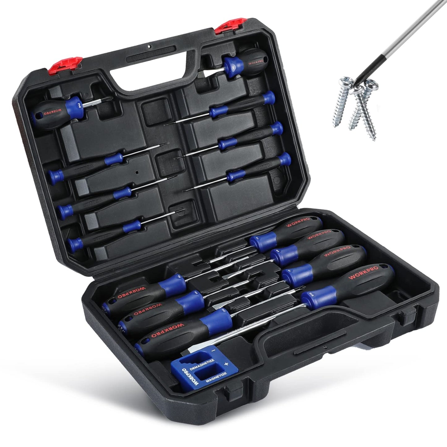 - WORKPRO Magnetic Screwdriver Set 16 Pcs with Case, Including Precision Screwdrivers, Universal Screwdriver and Magnetizer, with 4 Head Shapes(Flat/Phillips/Pozidriv/Torx)