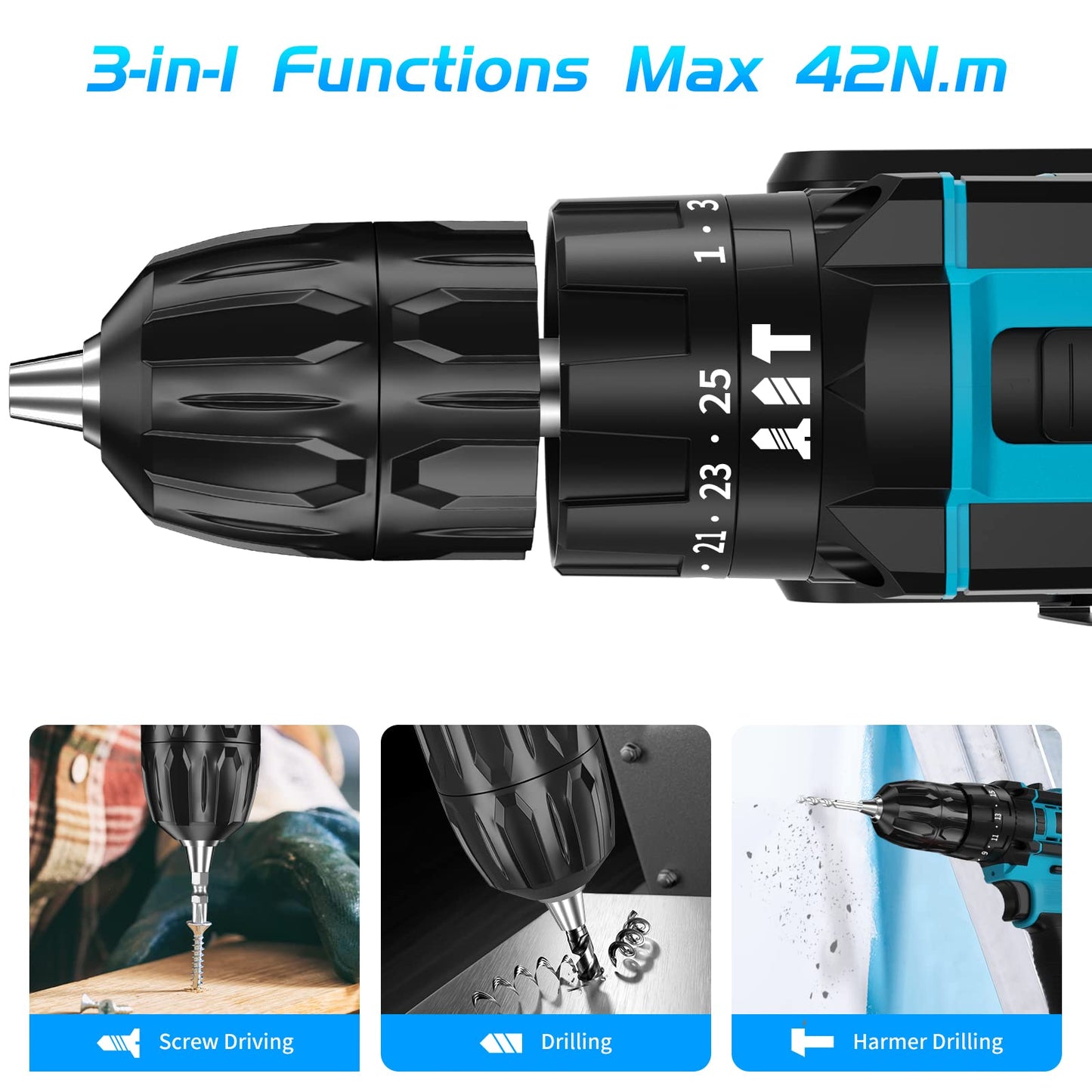- TIHOOK Cordless Drill Driver 21V | Cordless Hammer Drill -