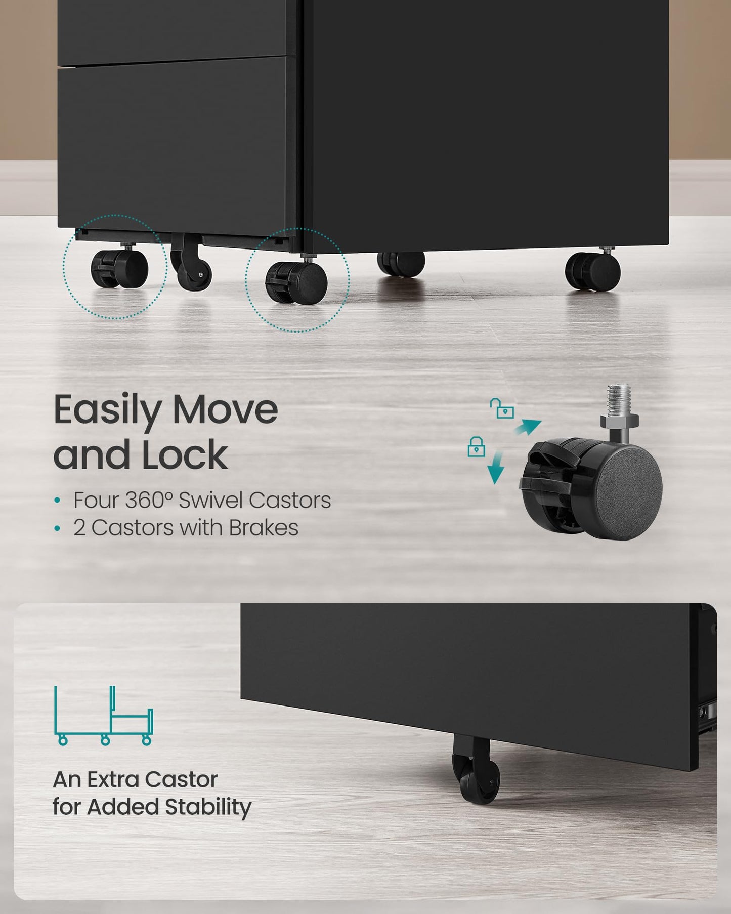 - SONGMICS Mobile File Cabine | Lockable | 4 Drawers To Hold Documents & Stationery | Pre-Assembled | File Cabinet for Office | 39 x 45 x 69.3 cm | Ink Black OFC064B16 -