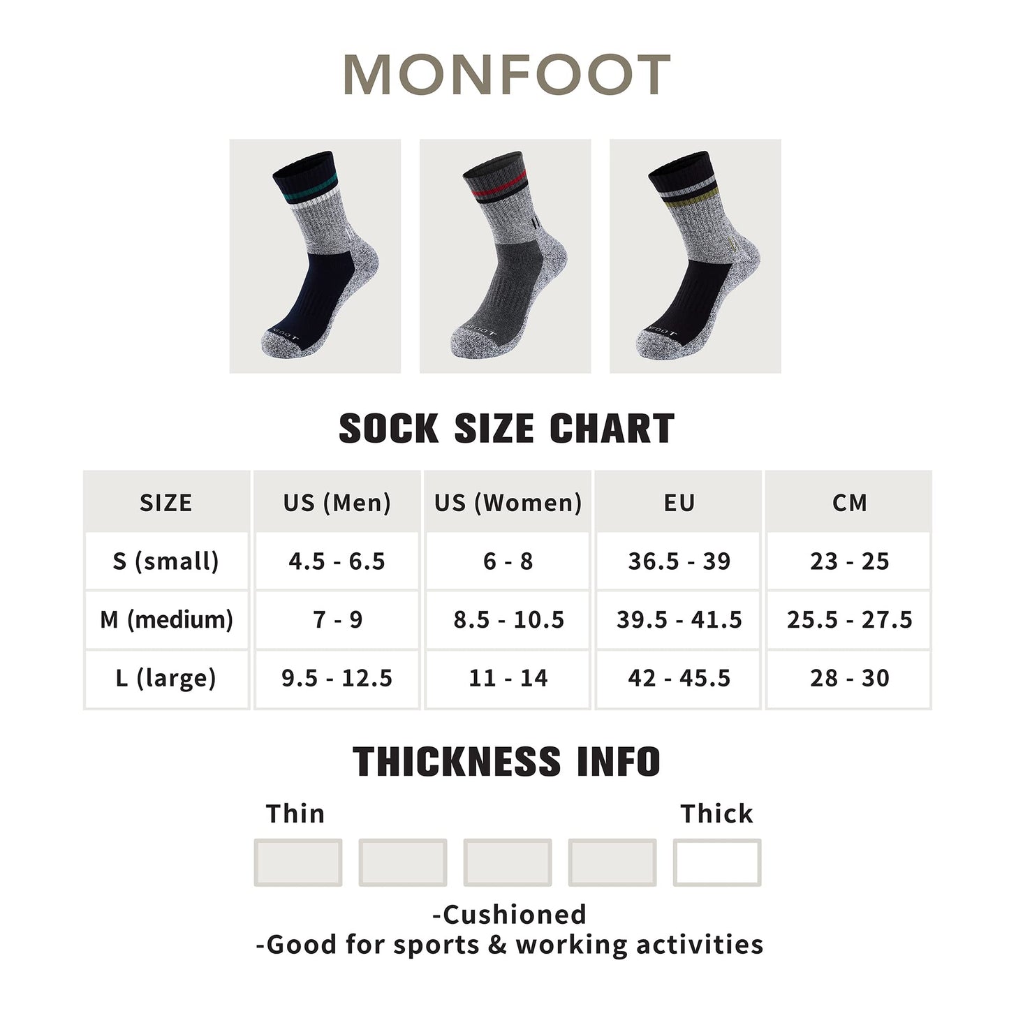 - MONFOOT 3 Pairs | Trekking Hiking Socks -
