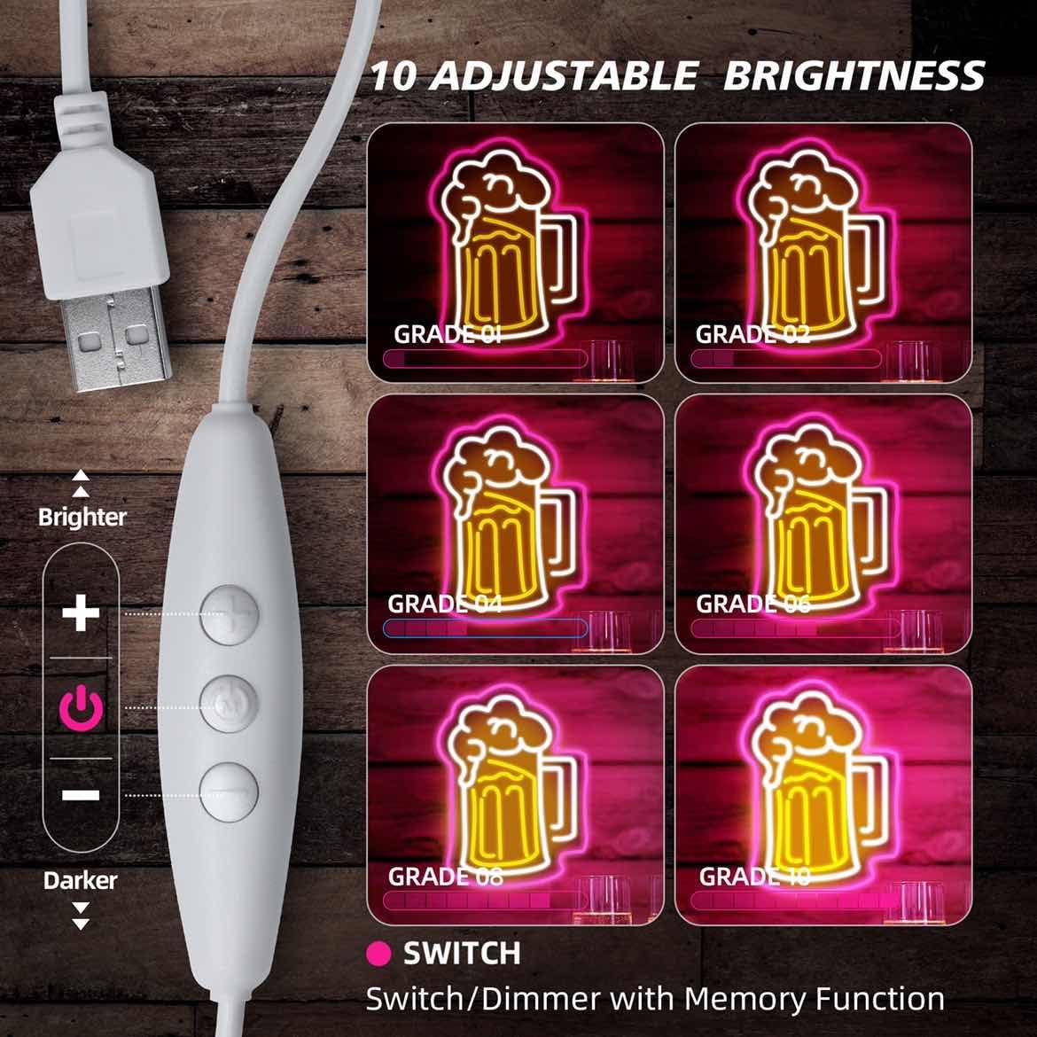 - Eufrozy Beer Neon Sign Light | Dimmable LED Neon Light Signs | Acrylic Board | USB Powered Wall Light -