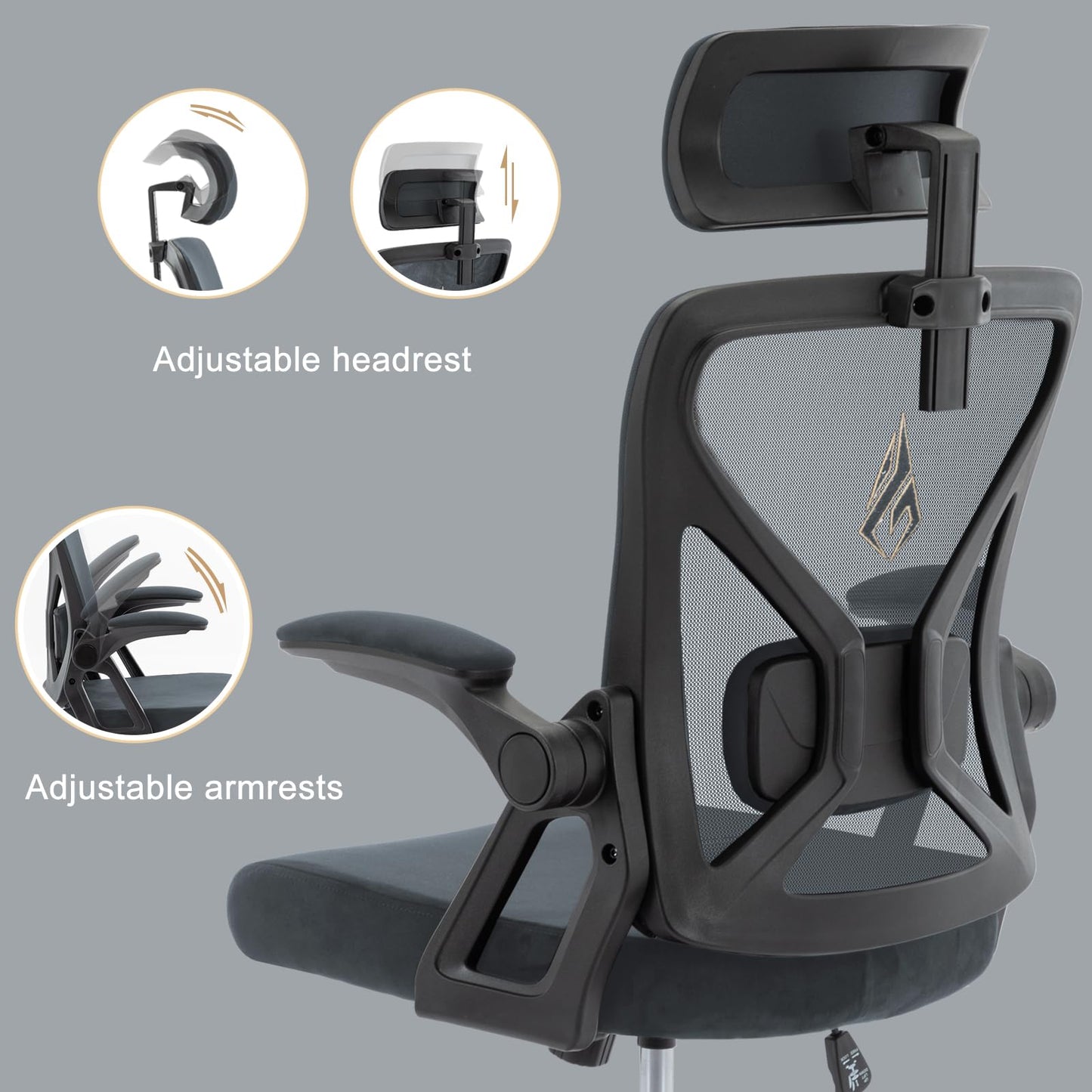 - Symino Office Chair | Ergonomic Office Chair | Lumbar Support | Desk Chair | 150 kg | Grey -