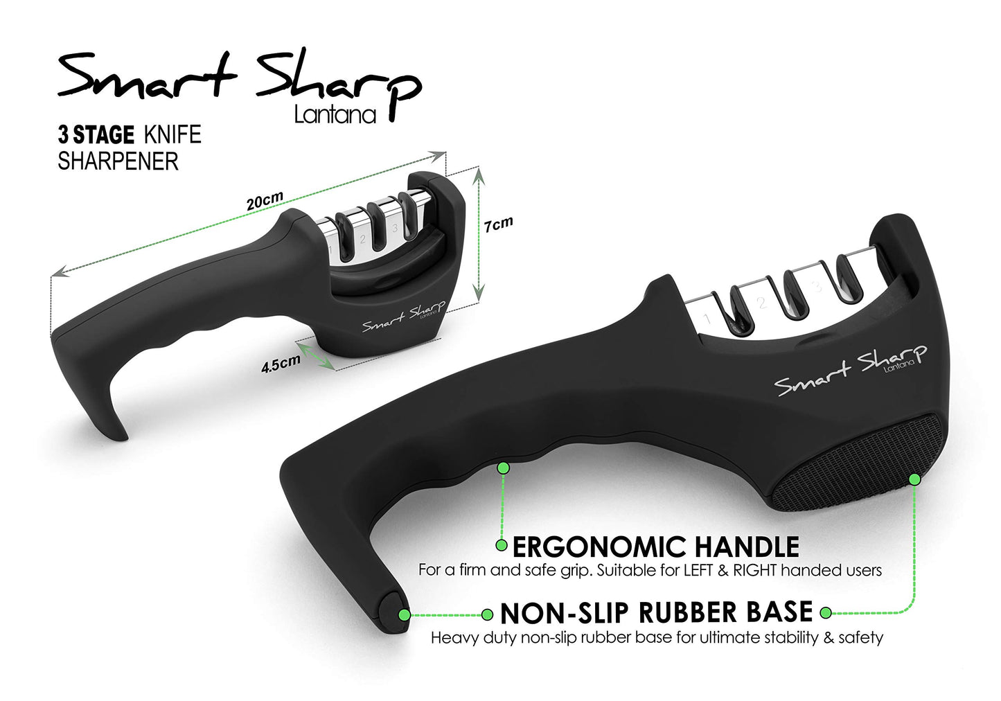 - Lantana Smart Sharp Knife Sharpener | Professional 3 Stage Manual Sharpener For Sharpening Kitchen Knives -