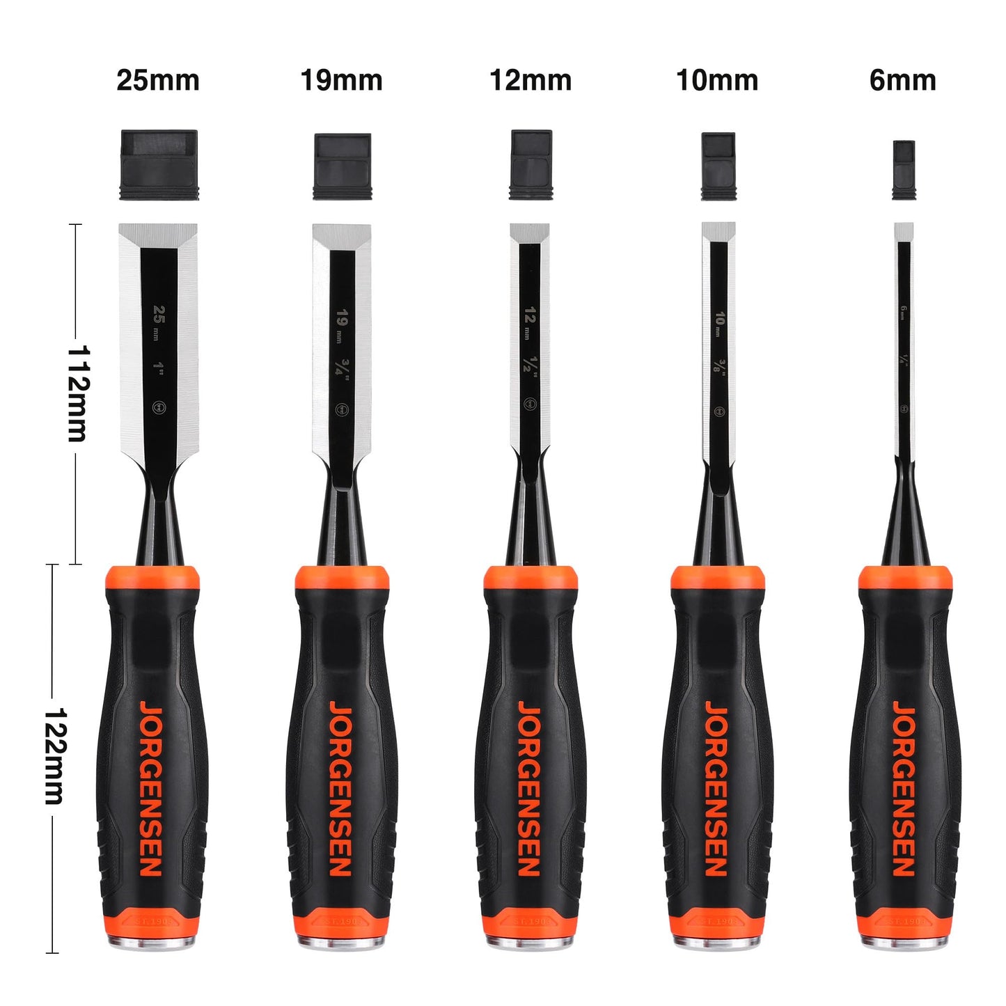 - Jorgensen Wood Chisel Set | 5 Pieces Wood Chisels (6mm, 10mm, 12mm, 19mm, 25mm) -