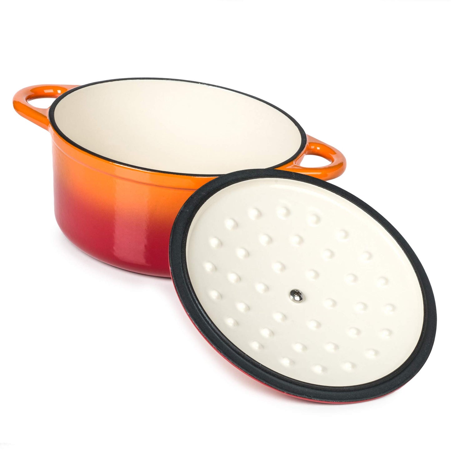 - Round Casserole Dish | Cast Iron Cauldron Induction and Gas Safe Non Stick Dutch Oven Roaster with Lid -