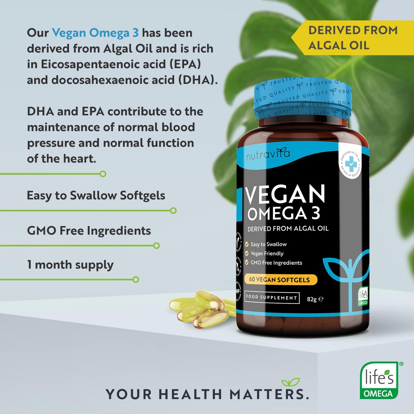 - Vegan High Strength Omega 3 2000mg Soft Gels -