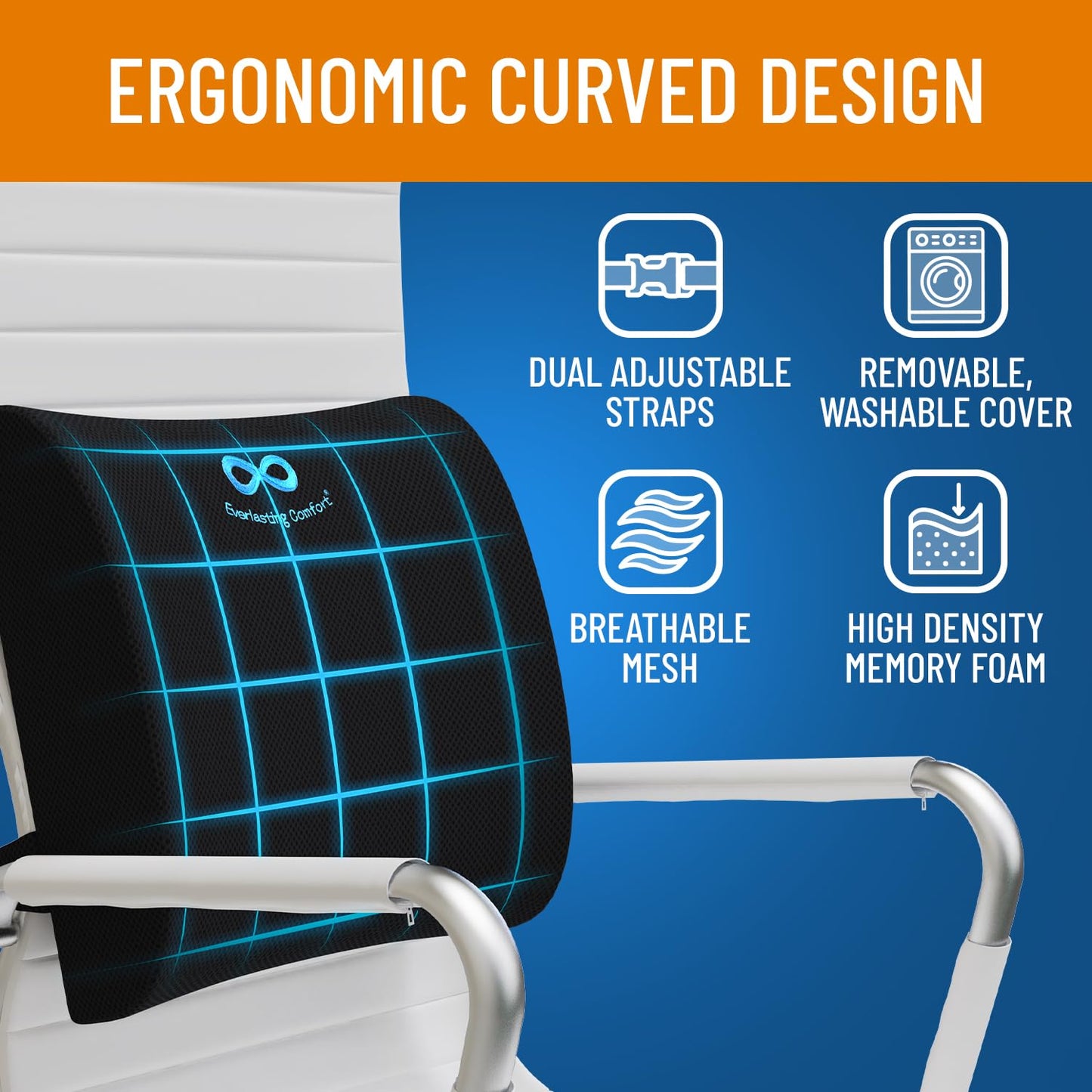 - Everlasting Comfort Memory Foam Lumbar Support Cushion | Dual Adjustable Straps -