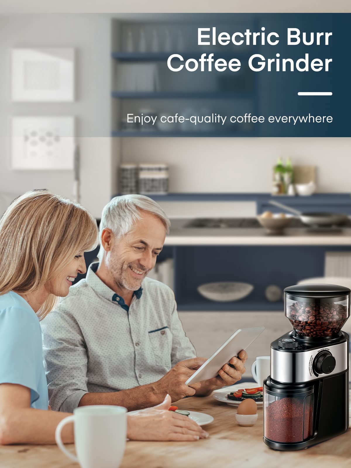 Burr Coffee Grinder Electric, FOHERE Coffee Bean Grinder with 18 Grind Settings, 2-14 Cup, 200W Coffee Grinder for Drip Coffee/French Press, 250g Capacity, with Brush Easy to Clean, Black