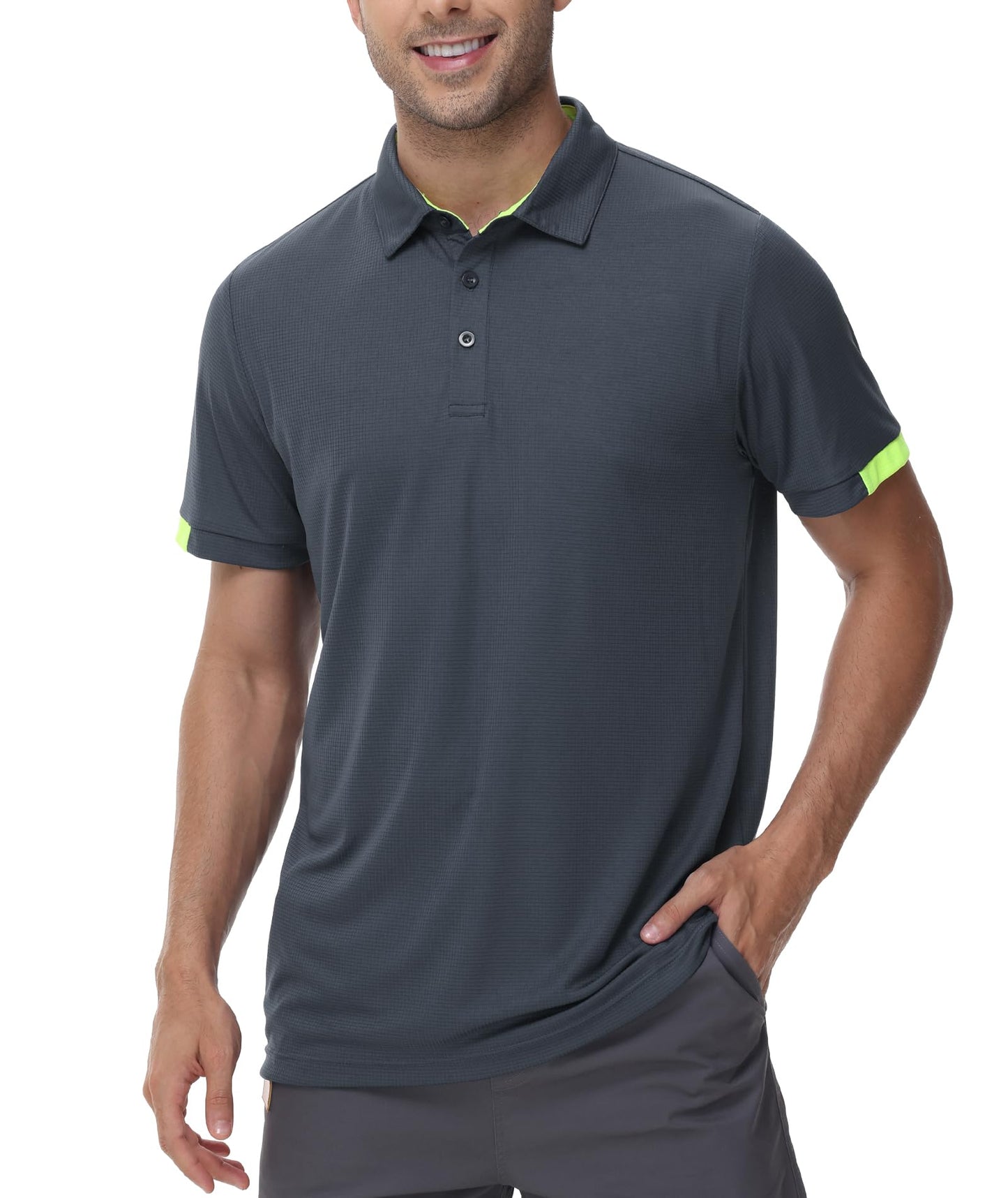 Csqtongan 3 Pack Men's Golf Polo Shirts Short Sleeve Breathable Polo T Shirts Multipack, Black/Grey/Navy 3XL