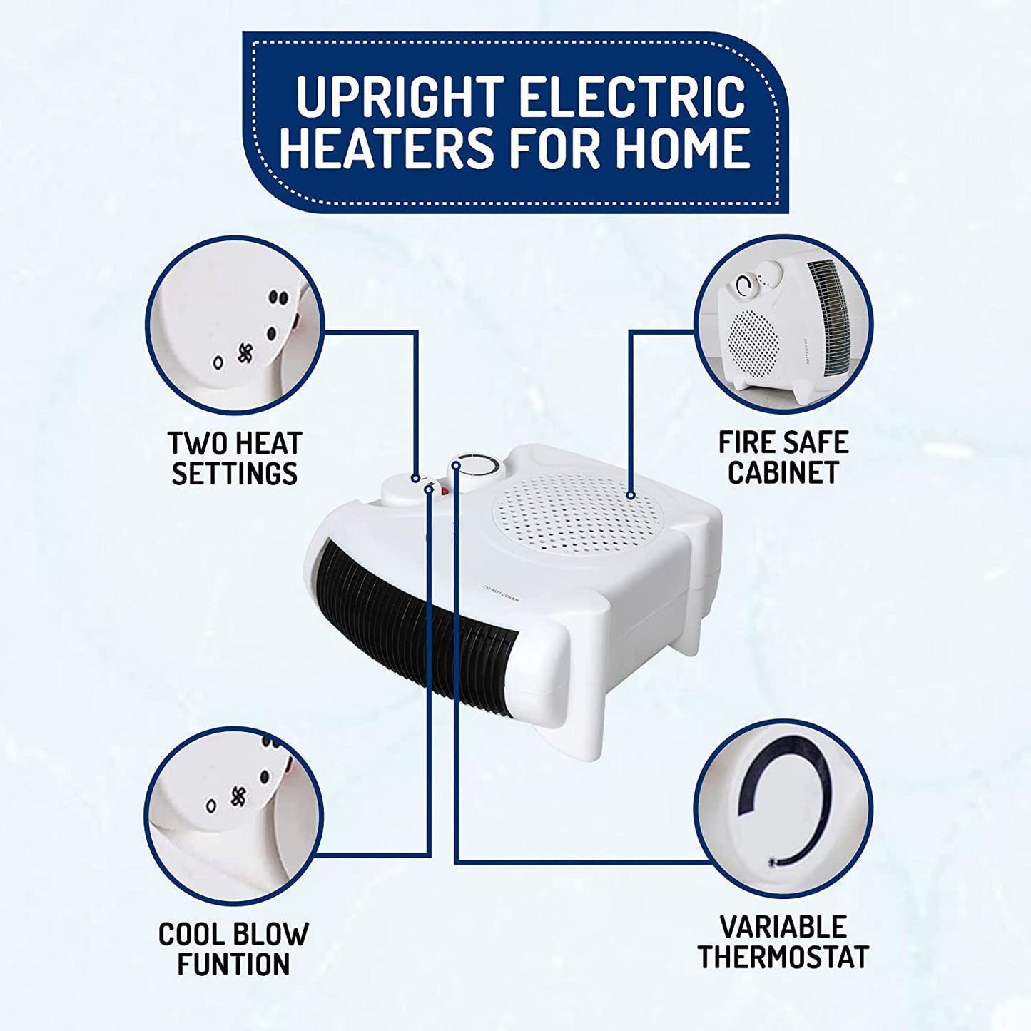 CUQOO Powerful 2KW Fan Heater with 2 Heat settings & Cool Function ā Upright Electric Quiet Space Heater for Home with Variable Thermostat | Low Energy Usage |Perfect Electric Room Heater