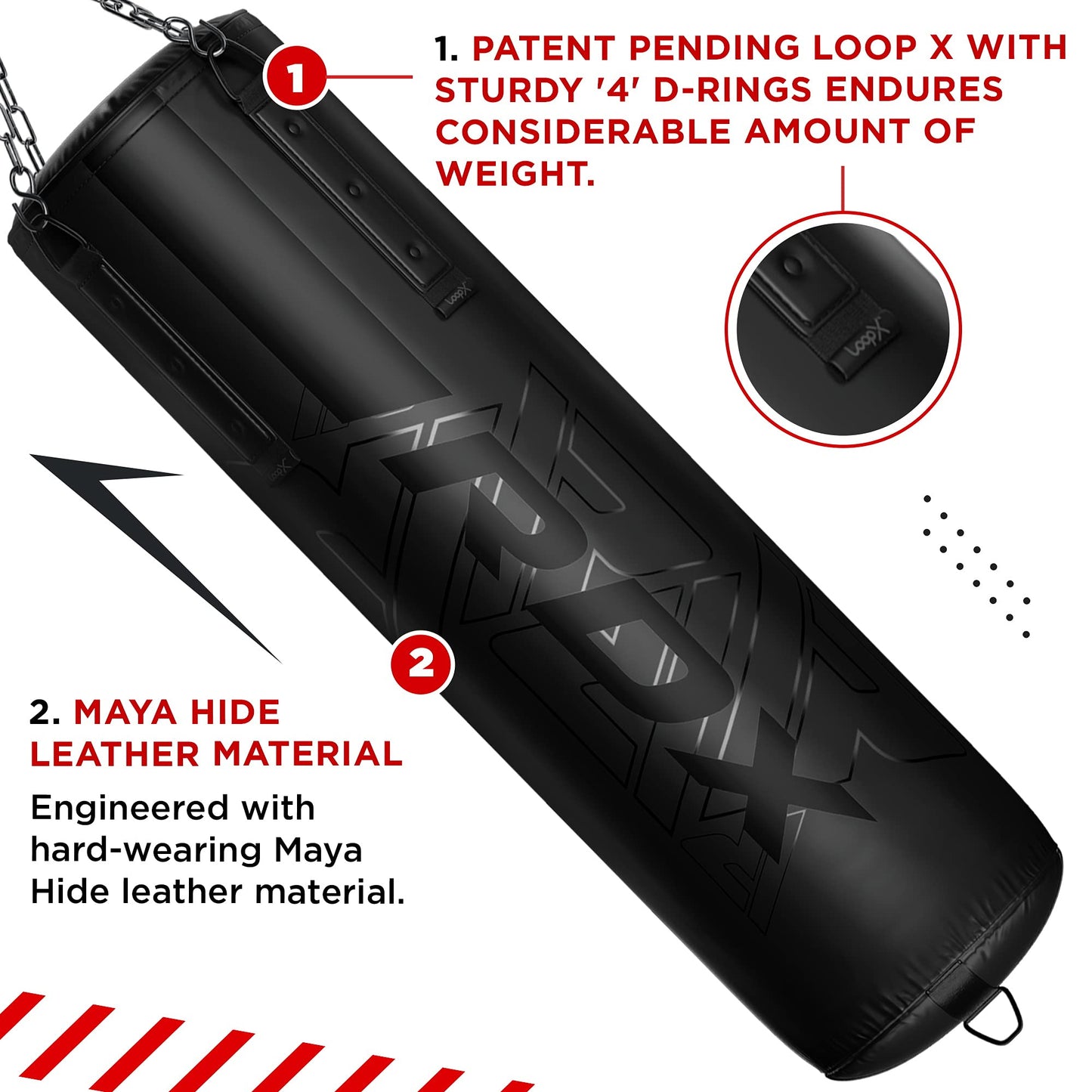 - RDX Professional Anti Swing Filled 5FT Punch Bag Set | 4pc Maya Hide Leather Heavy Punching Bag -