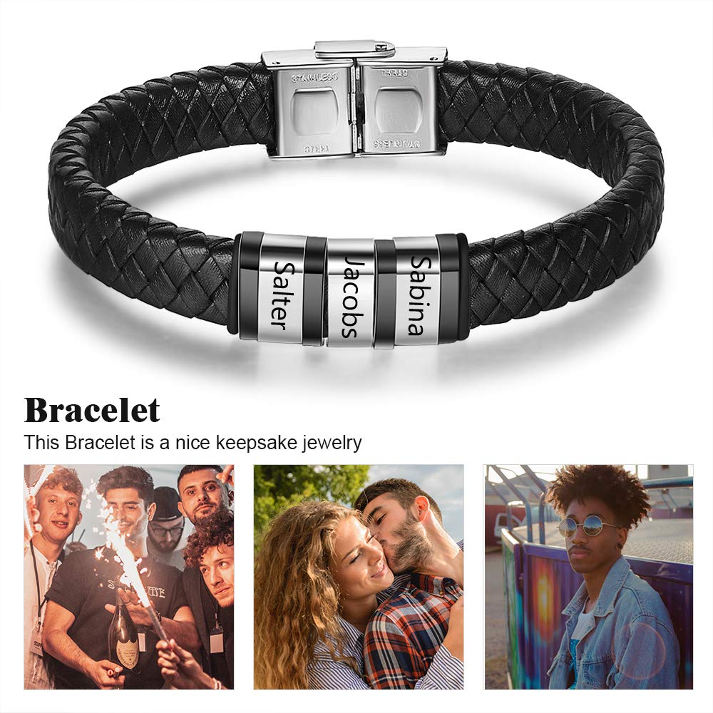 - Glooraca Personalised Mens Name Bracelets | Custom Braid Leather Bracelet For Men -