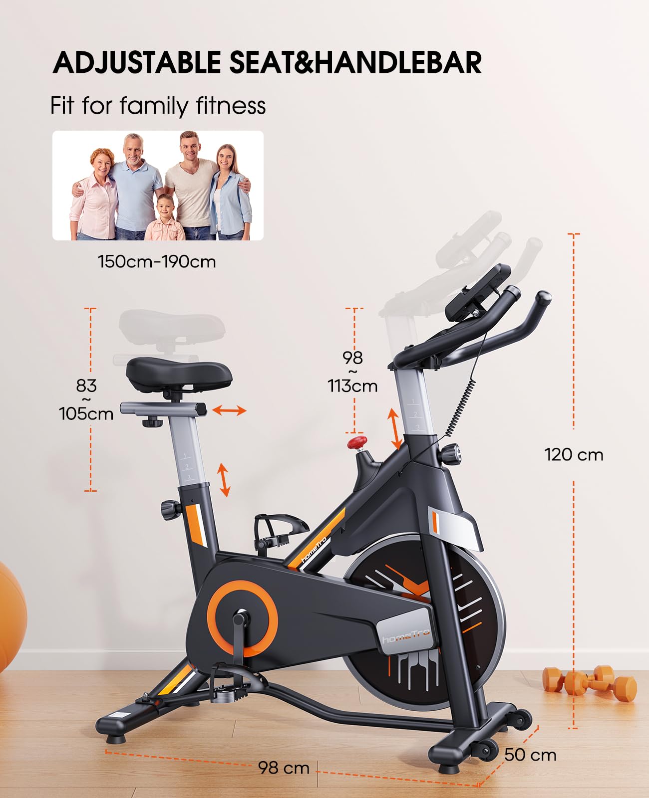 - Exercise Bike, 150KG Weight Capacity Indoor Cycling Bikes -
