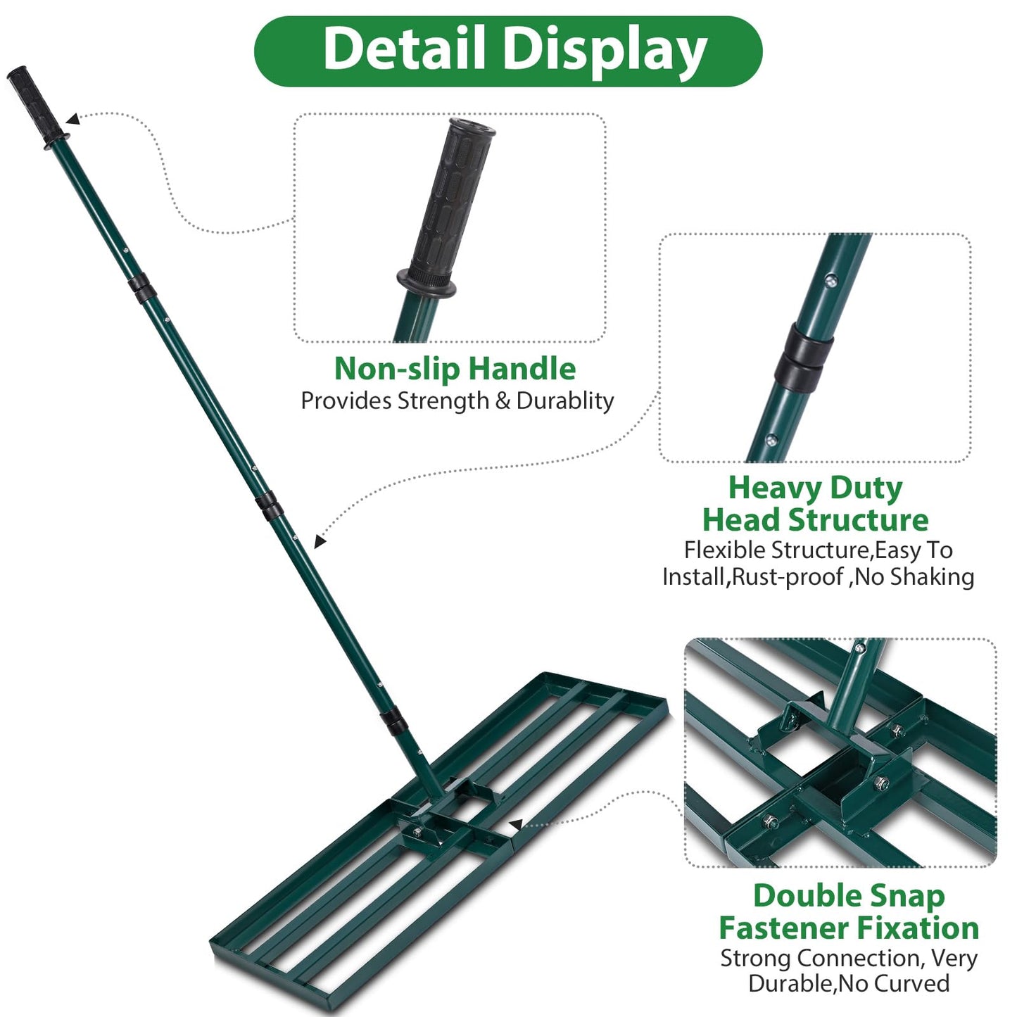 - Signstek Lawn Leveling Rake | Stainless Steel Lawn Leveler | 30” x 10” Ground Plate -