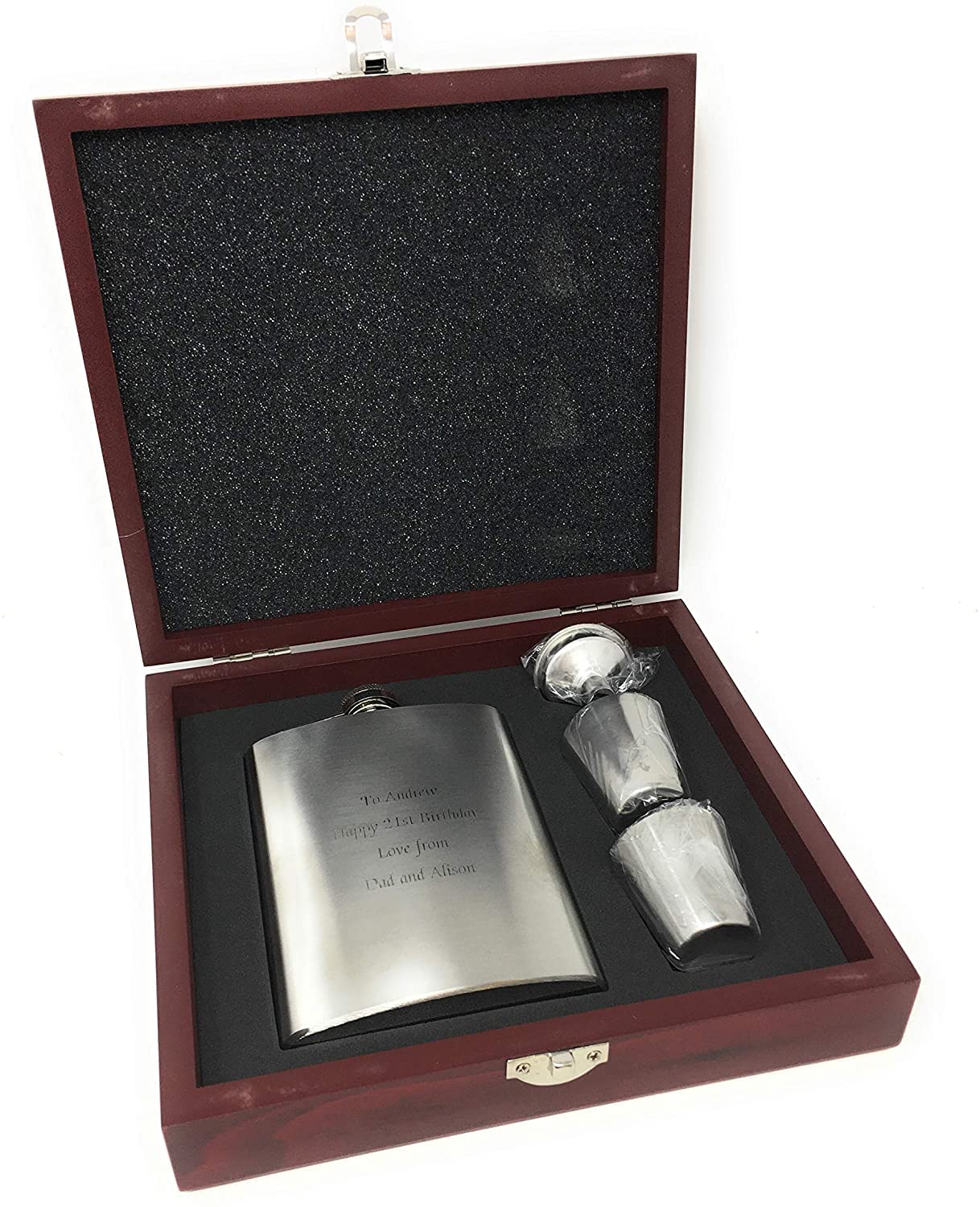 - Personalised 8oz Stainless Steel Hip Flask Gift Set -