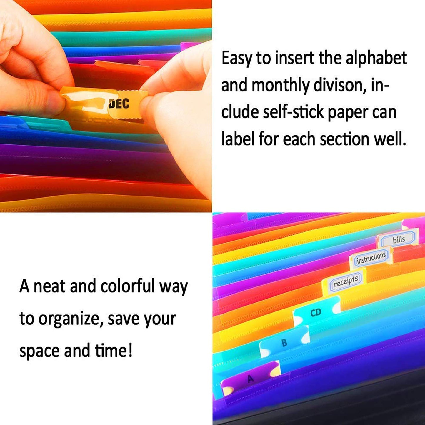 - File Organiser | A4 Document Organiser 24 Pockets | Twill Expanding Accordion Filing Folders | File Storage Box with Lid | Labels and Clips (Black-C) -