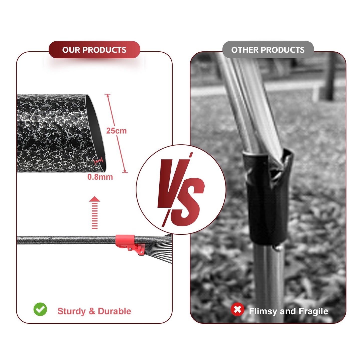 - Garden Leaf Rakes for Lawns Heavy Duty | 23-41 cm Adjustable Rake Head | 82-154 cm Adjustable Long Handle | Metal Rake Tool for Gardening Camping Clear Collect Leaves Debris | 18 Anti-Rust Metal Tines -