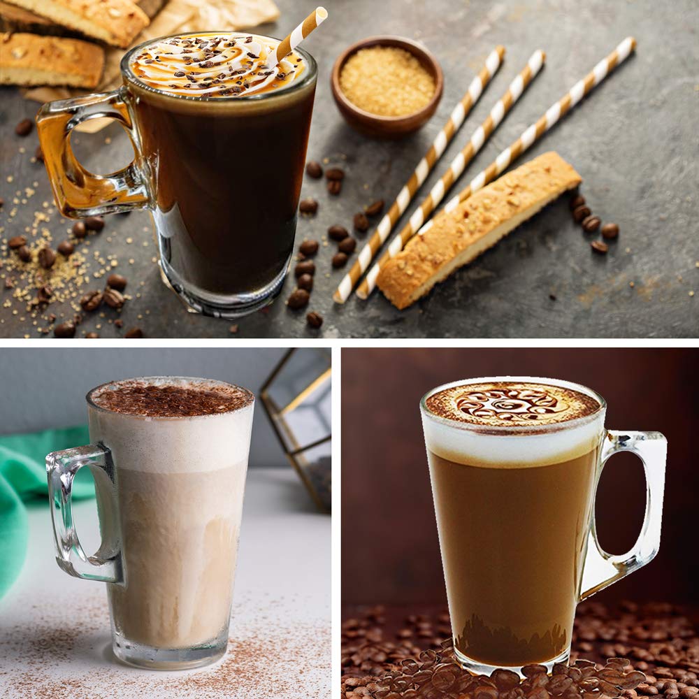 ANSIO Large Latte Glass Coffee Cups - 385ml (13 oz) - Gift Box of 2 Latte Glasses - Compatible with Tassimo Machine (2 Pack)