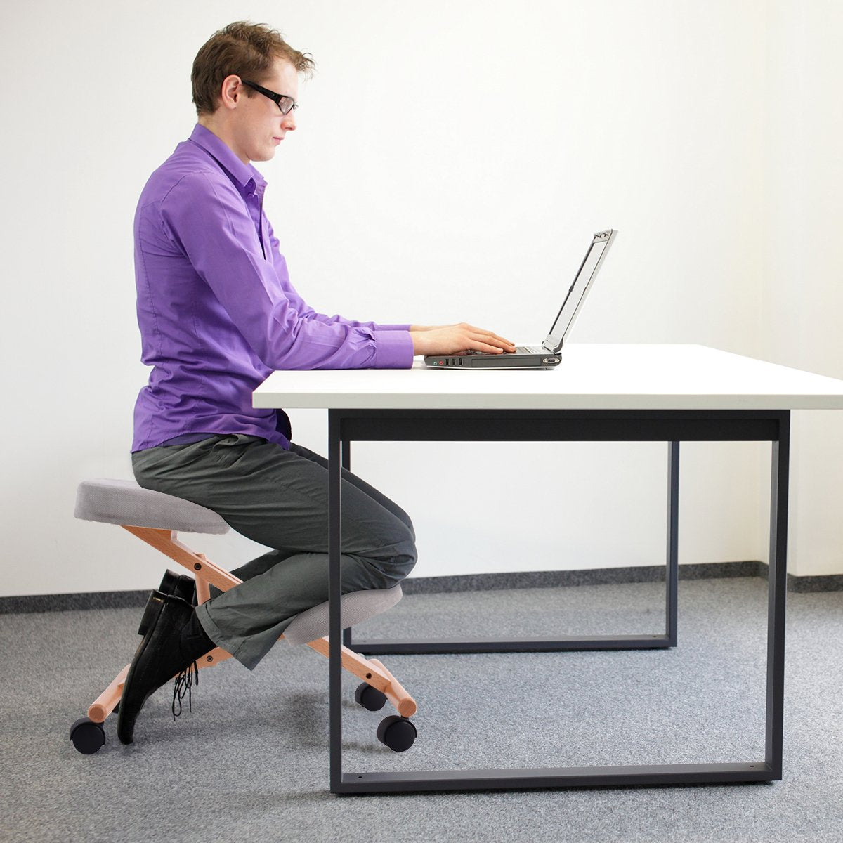 CASART Ergonomic Kneeling Chair, Adjustable Wooden Frame Kneeler Stool, Home Office Orthopaedic Posture Chairs (Grey)