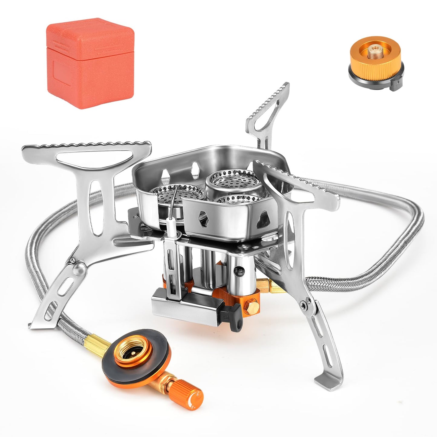 Camping Gas Stove, Portable Camping Stove Outdoor, 6800W Windproof Backpacking Gas Stove with Piezo Ignition, Foldable Camping Gas Burner for BBQ, Hiking, Camping, Trekking, Fishing, Picnic