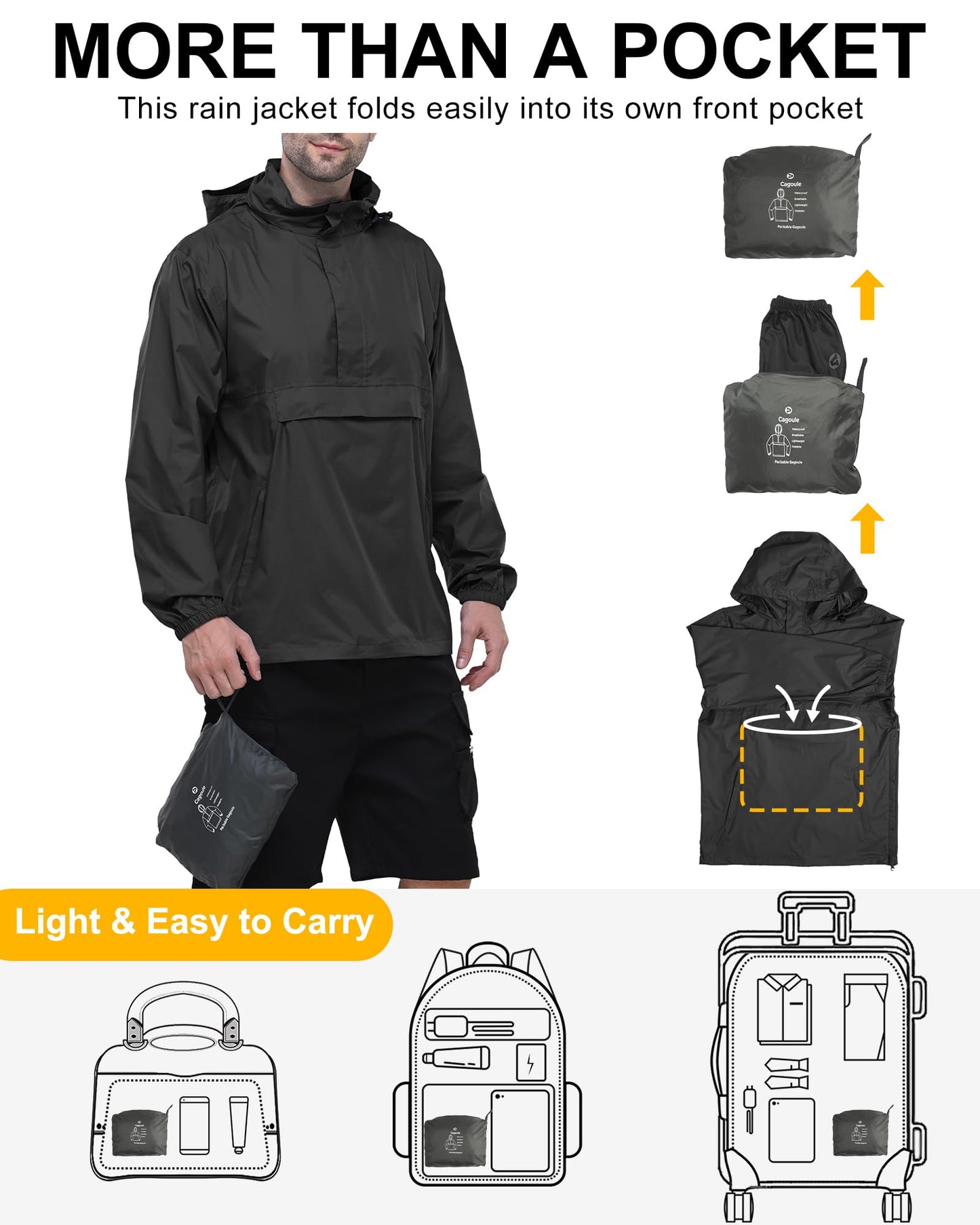 - Outdoor Ventures Rain Jacket | Waterproof Pullover | Lightweight Hooded -