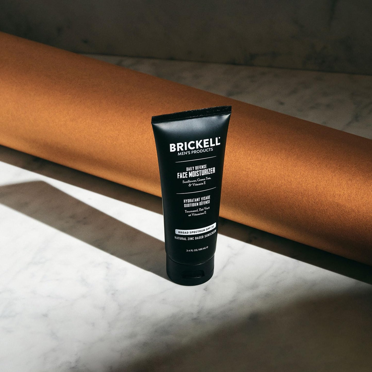 Brickell Men's Daily Defense Face Moisturizer for Men, Natural and Organic, Zinc SPF20 Face Moisturizing Sunscreen, Hydrates and Protects Skin Against Harmful UVA/B rays, 100 ml, Unscented