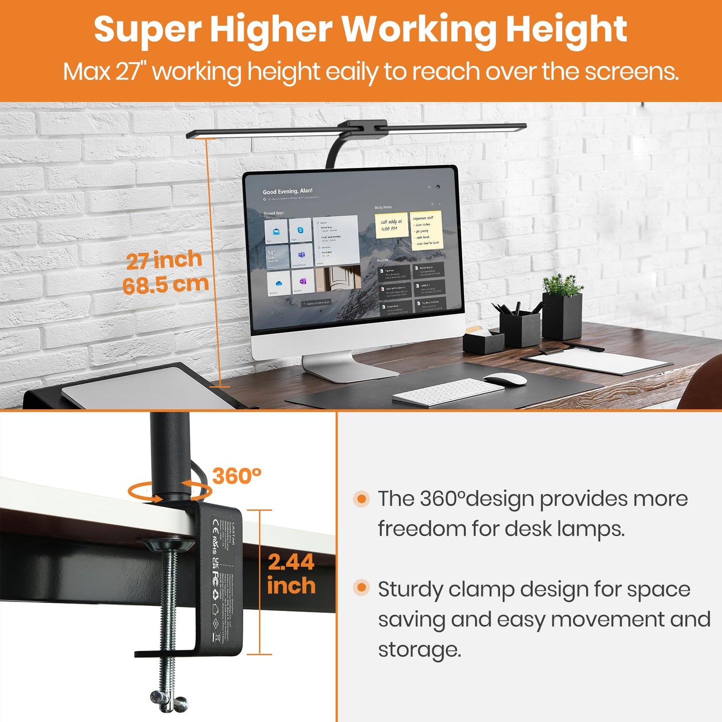 - Lastar LED Desk Lamp With Remote Control | 32.5" Wide Double Head -