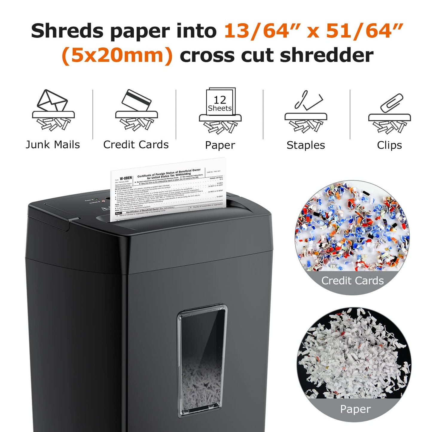 Bonsaii 12-Sheet Cross Cut Paper Shredder, Home Heavy Duty Shredder, 5-Minute Continuous Shredding, Shreds Credit Cards, Mails & Staples, 21L Bin with Transparent Window, High Security P-4 (C275-A)