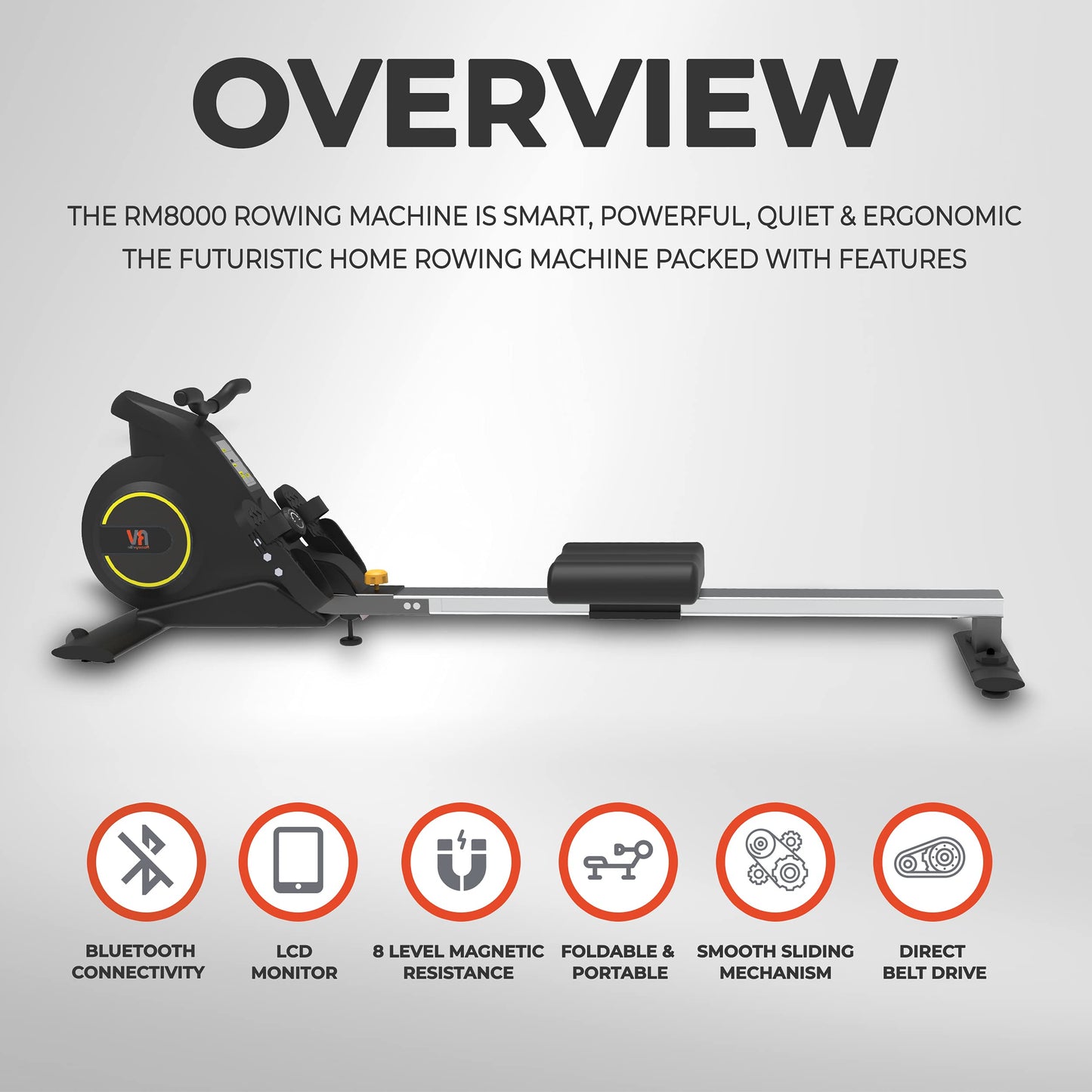 - Roneyville RowActiv8 | Smart Magnetic Rowing Machine | Home Gym | Digital Fitness -