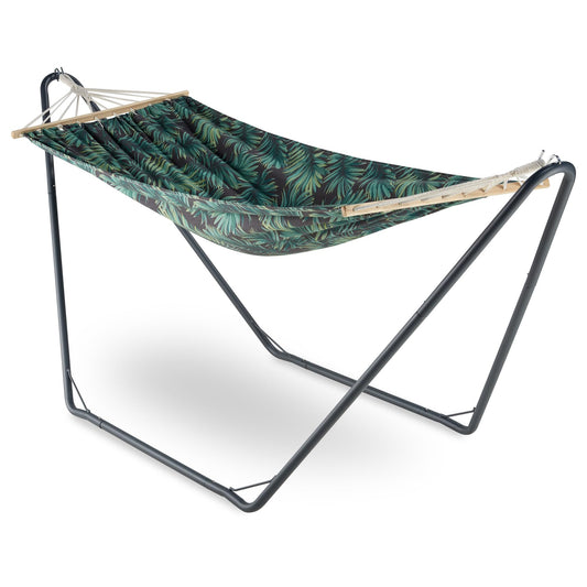 - VonHaus 1 Seater Hammock With Frame - Leaf Print 1 Person Garden Hammock with Stand -